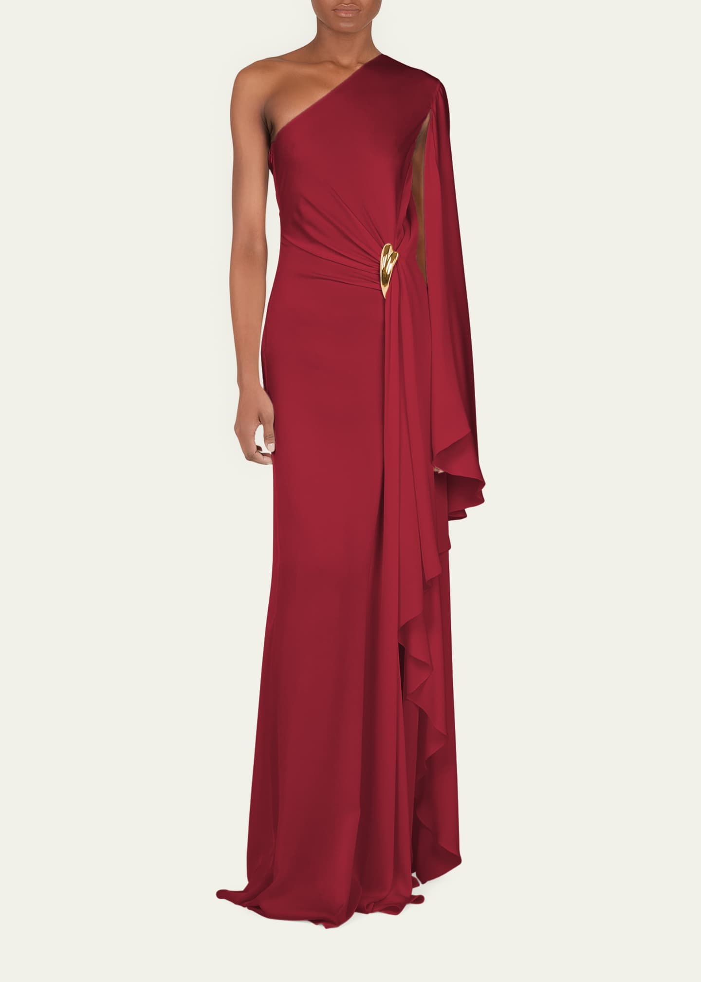 Tom Ford Women's One-Shoulder Silk Satin Drape Gown - Crimson - Size 2