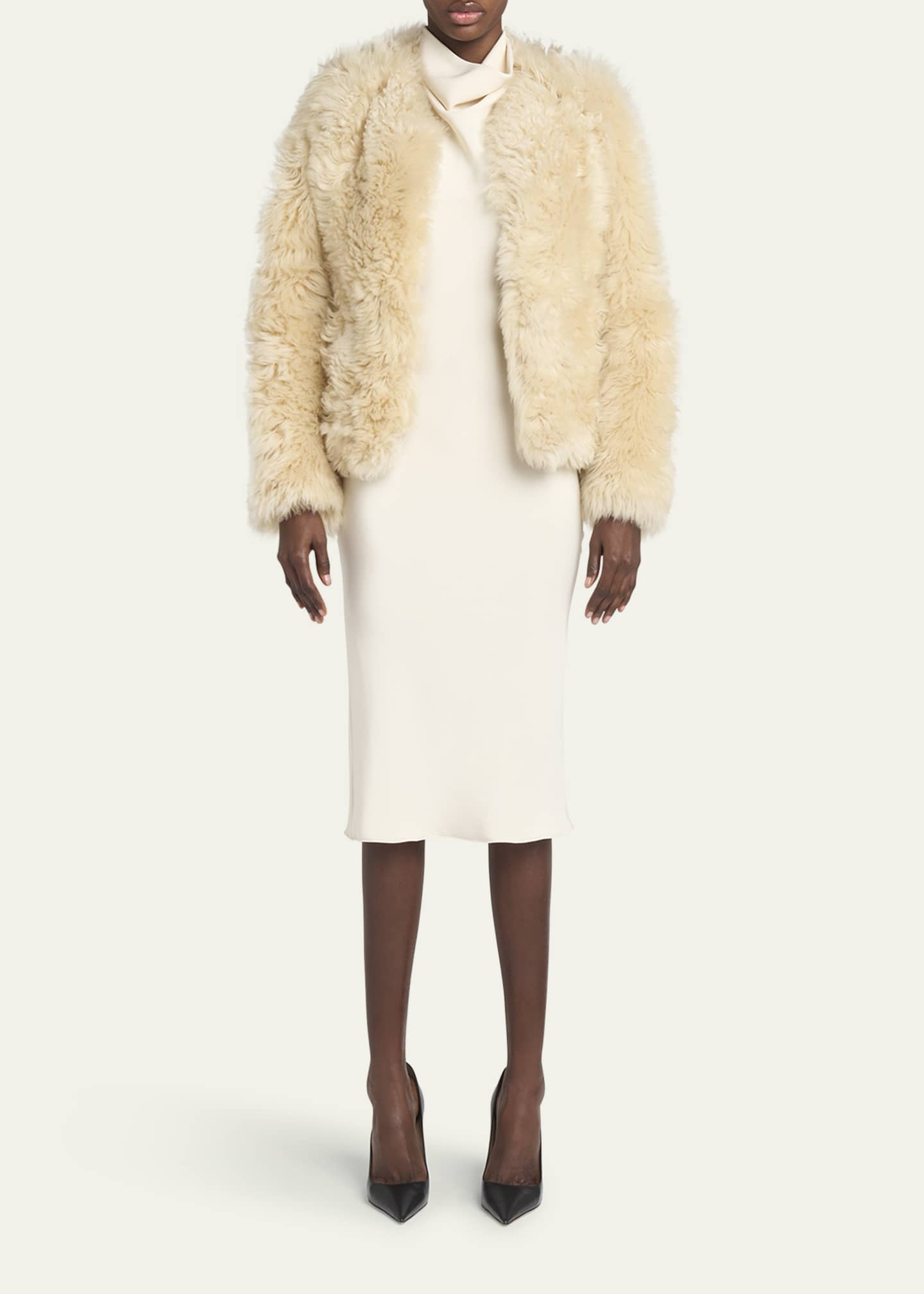TOM FORD Curly Sheep Shearling Collarless Jacket Image 2 of 5