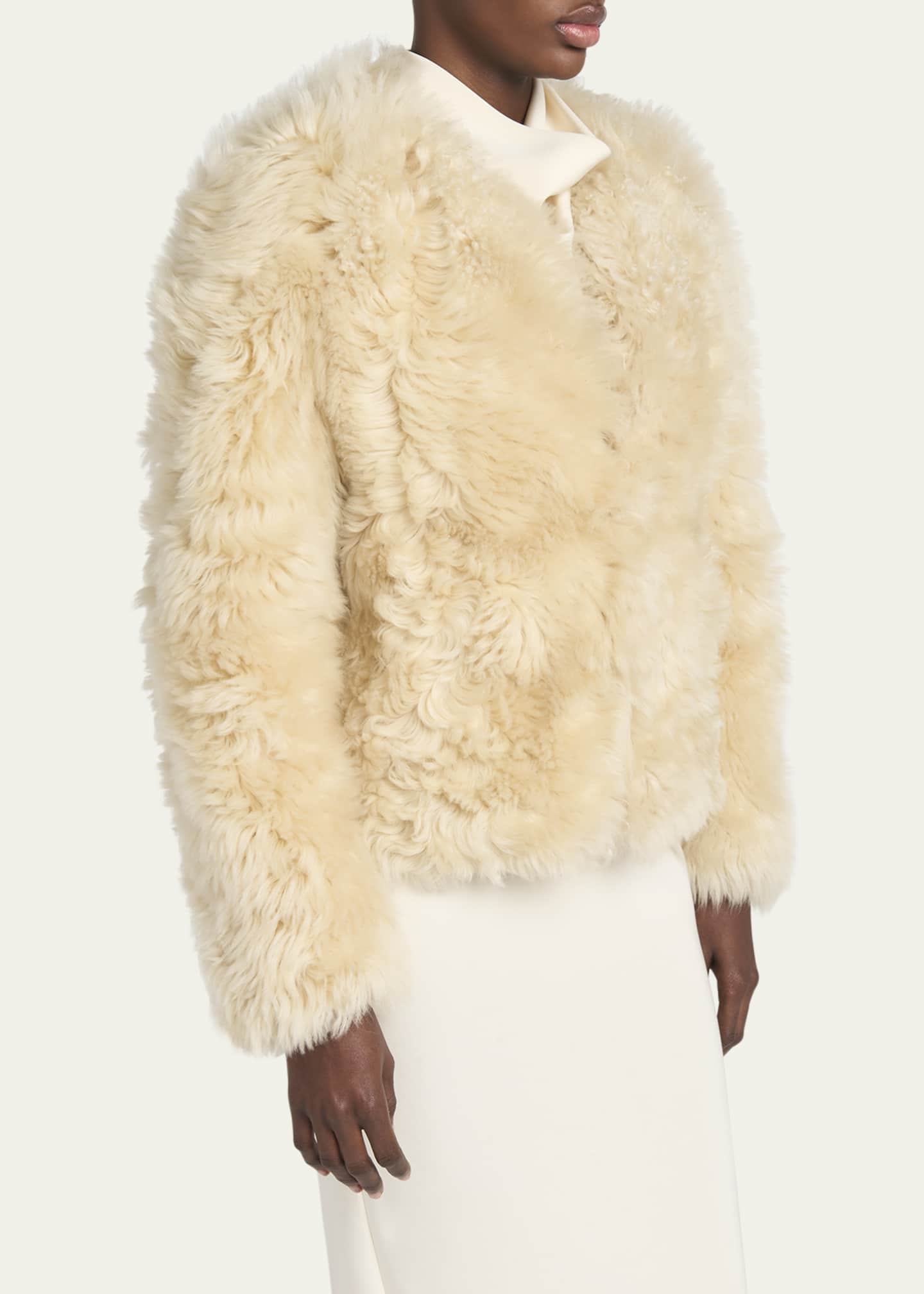 TOM FORD Curly Sheep Shearling Collarless Jacket Image 4 of 5