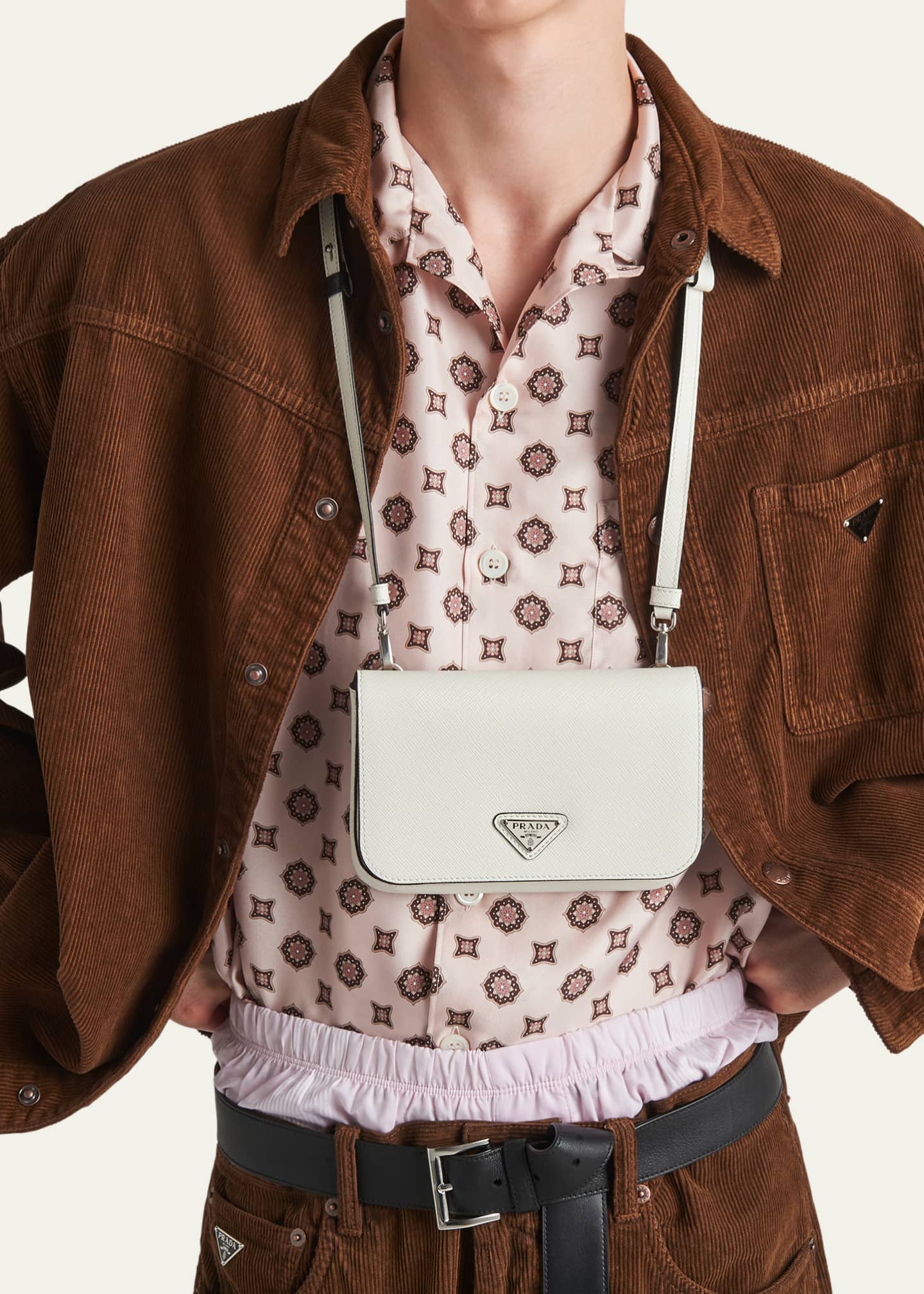 Prada Men's Saffiano Leather Travel Crossbody Bag Image 2 of 4