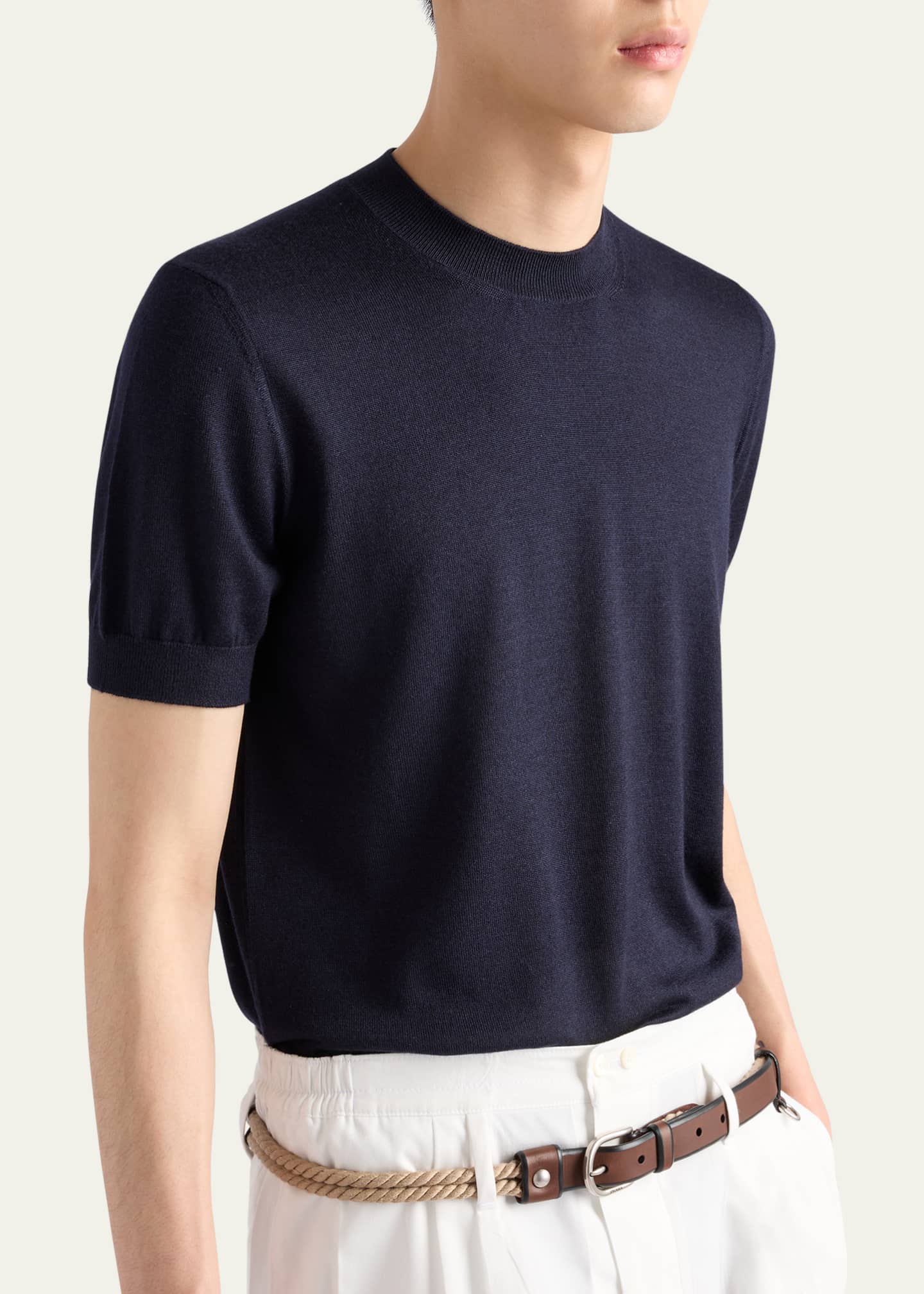 Prada Men's Cashmere and Silk Knit Short-Sleeve Sweater Image 4 of 4