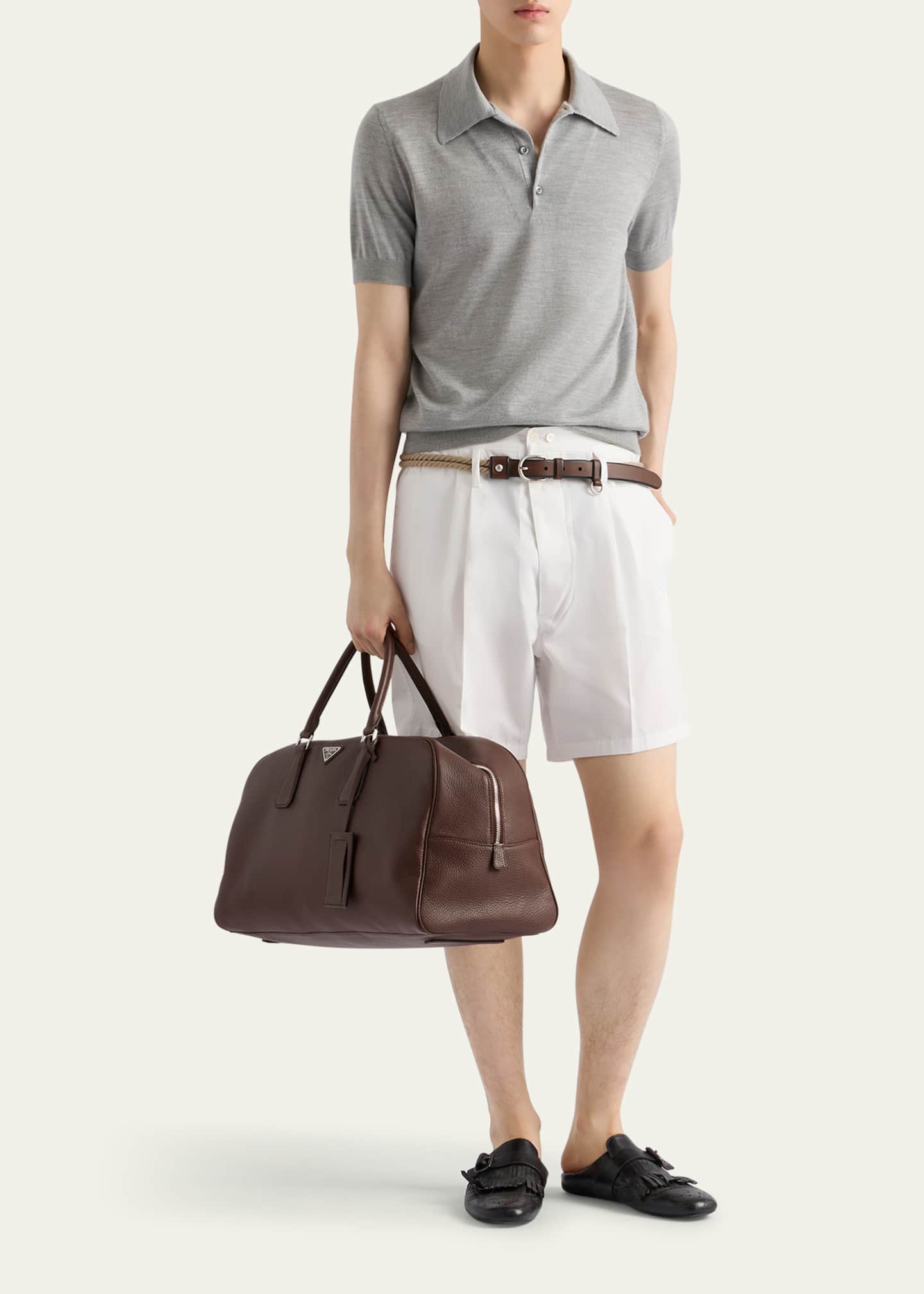 Prada Men's Cashmere and Silk Knit Short-Sleeve Polo Sweater Image 2 of 4