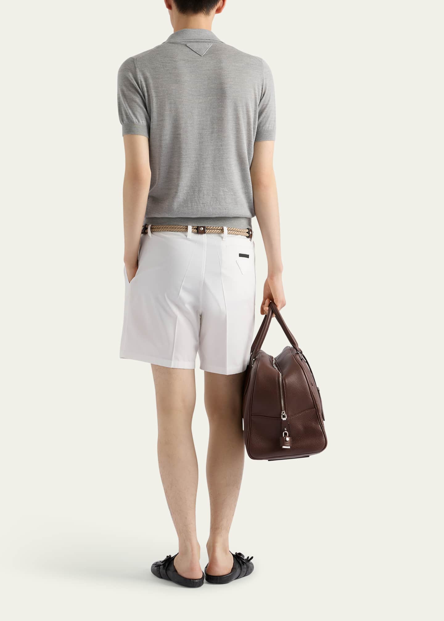 Prada Men's Cashmere and Silk Knit Short-Sleeve Polo Sweater Image 3 of 4