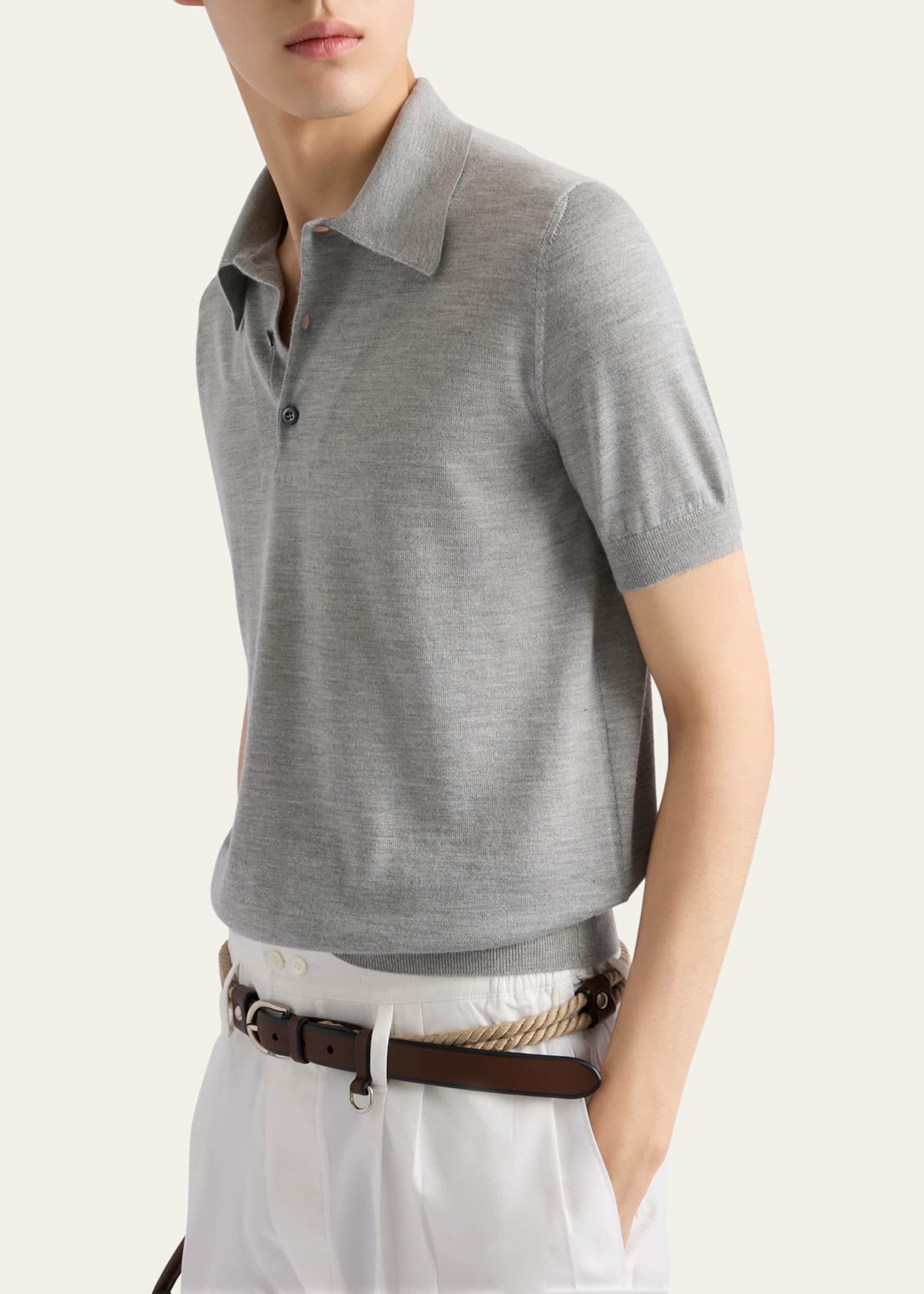 Prada Men's Cashmere and Silk Knit Short-Sleeve Polo Sweater Image 4 of 4