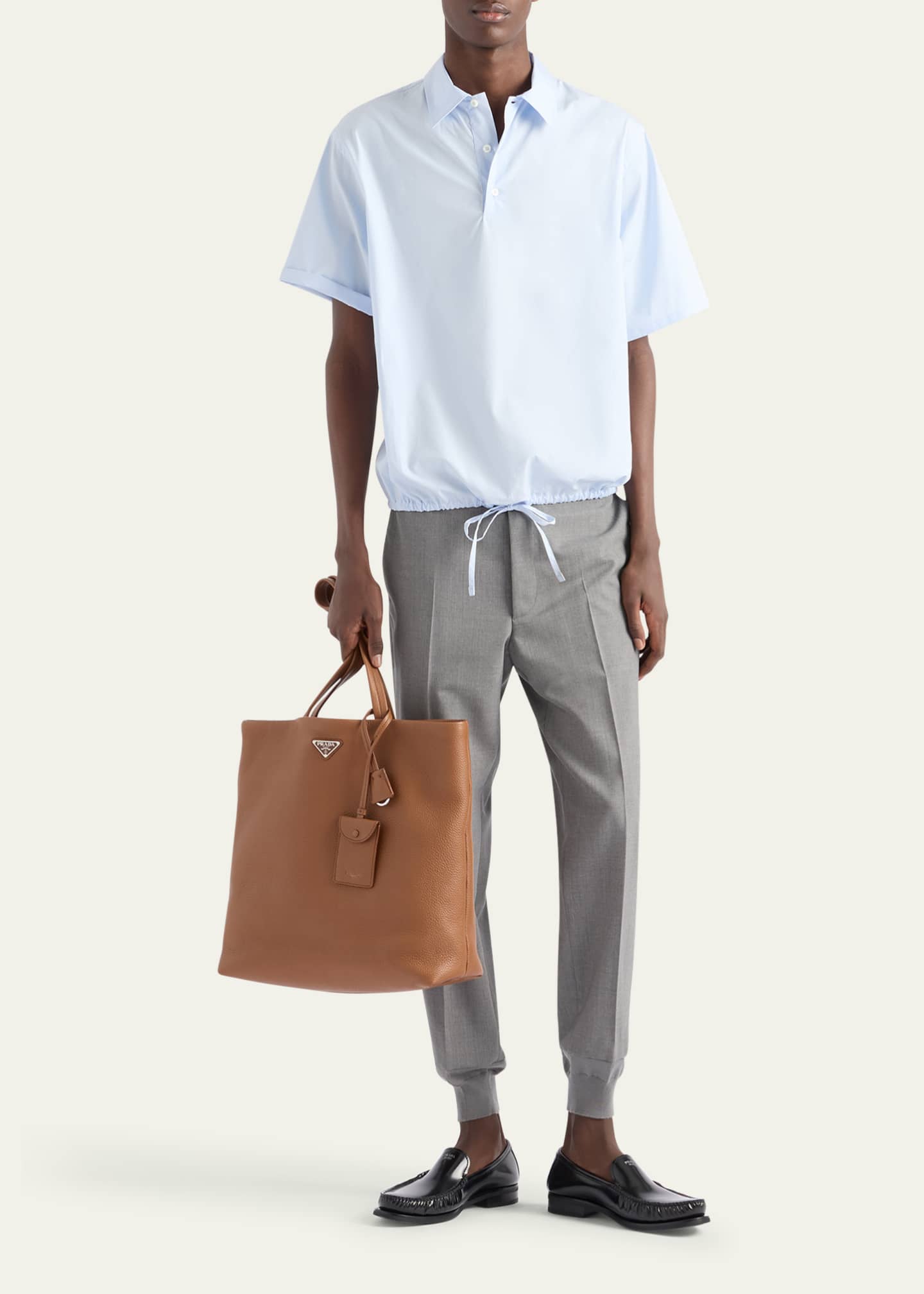 Prada Men's Divisa Cotton Drawstring-Hem Polo Shirt Image 2 of 5