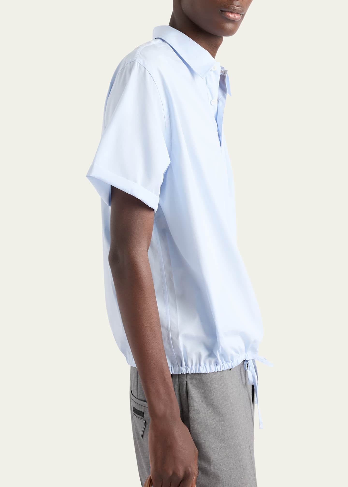 Prada Men's Divisa Cotton Drawstring-Hem Polo Shirt Image 4 of 5