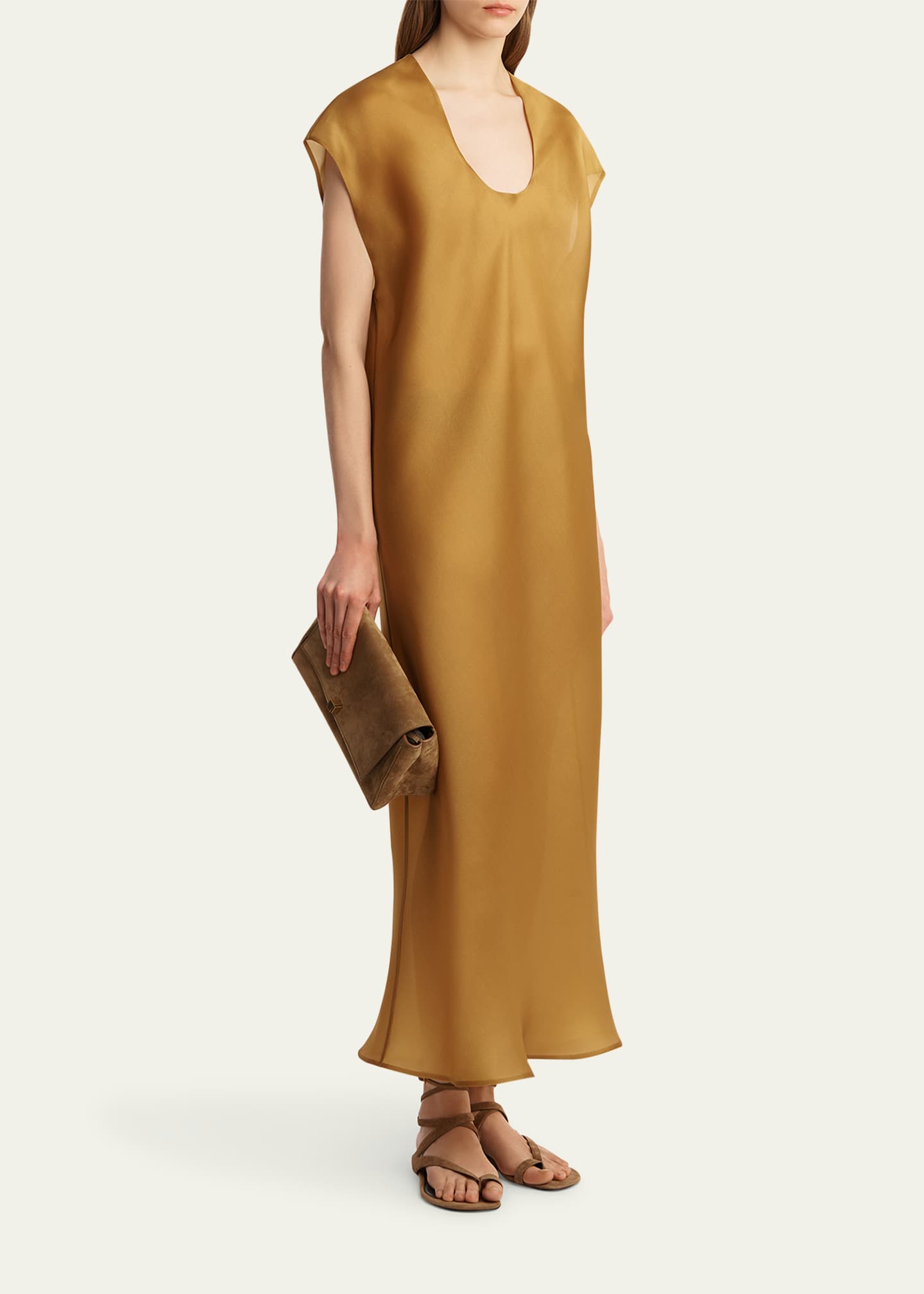 Khaite Darby Cap-Sleeve Bias Silk Maxi Dress Image 4 of 5