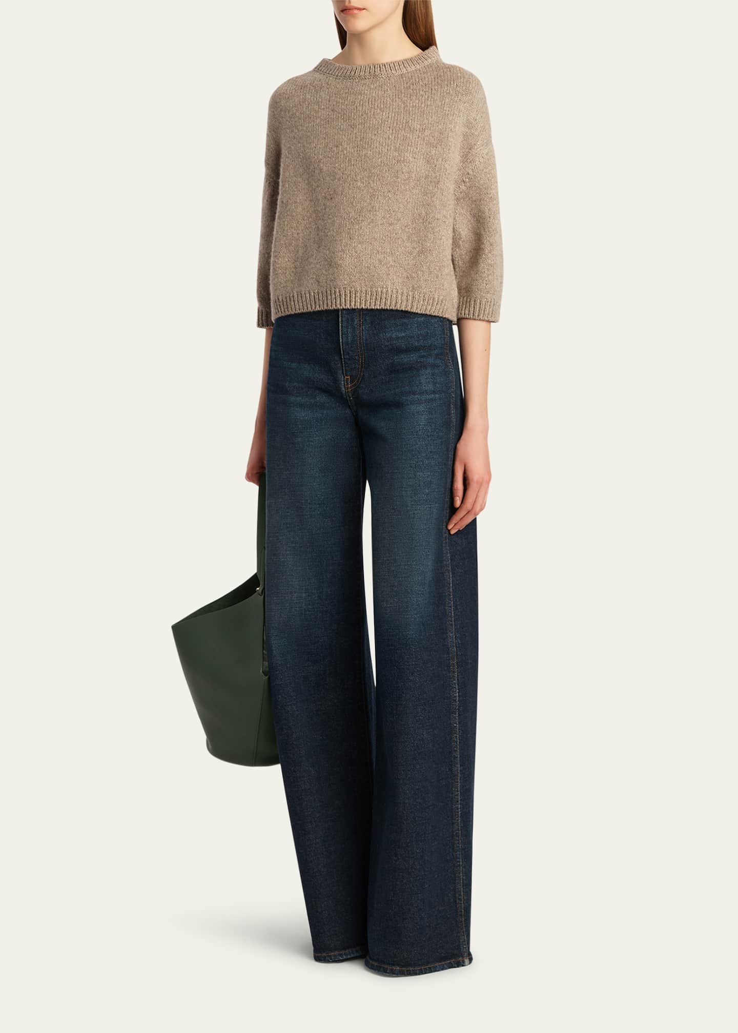 Khaite Sabina Cashmere Elbow-Sleeve Boxy Sweater Image 2 of 5
