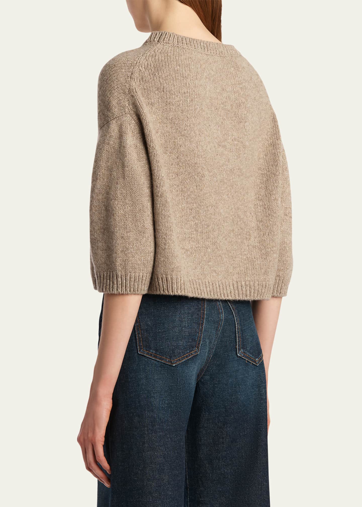 Khaite Sabina Cashmere Elbow-Sleeve Boxy Sweater Image 3 of 5