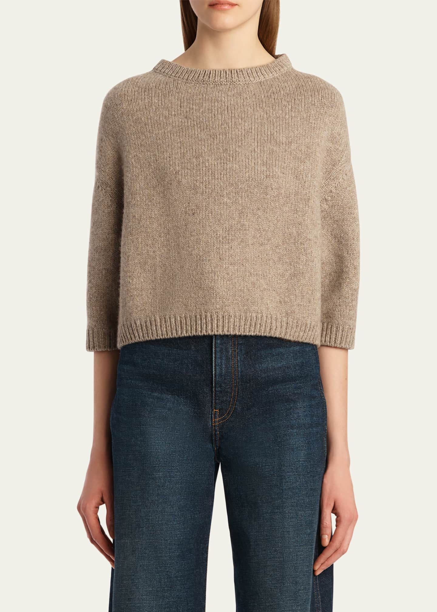 Khaite Sabina Cashmere Elbow-Sleeve Boxy Sweater Image 4 of 5