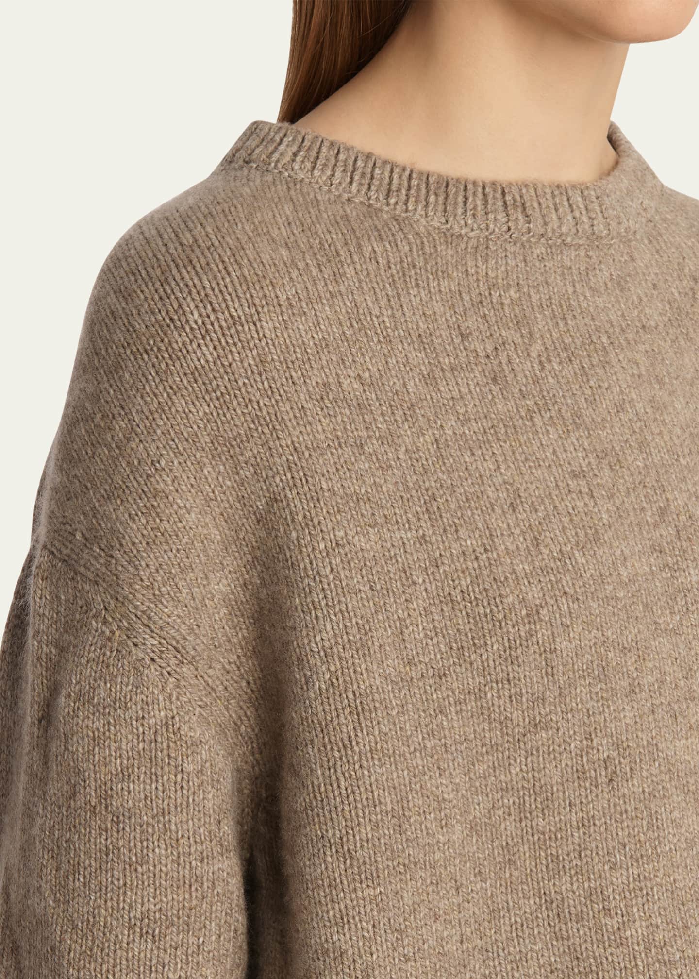 Khaite Sabina Cashmere Elbow-Sleeve Boxy Sweater Image 5 of 5