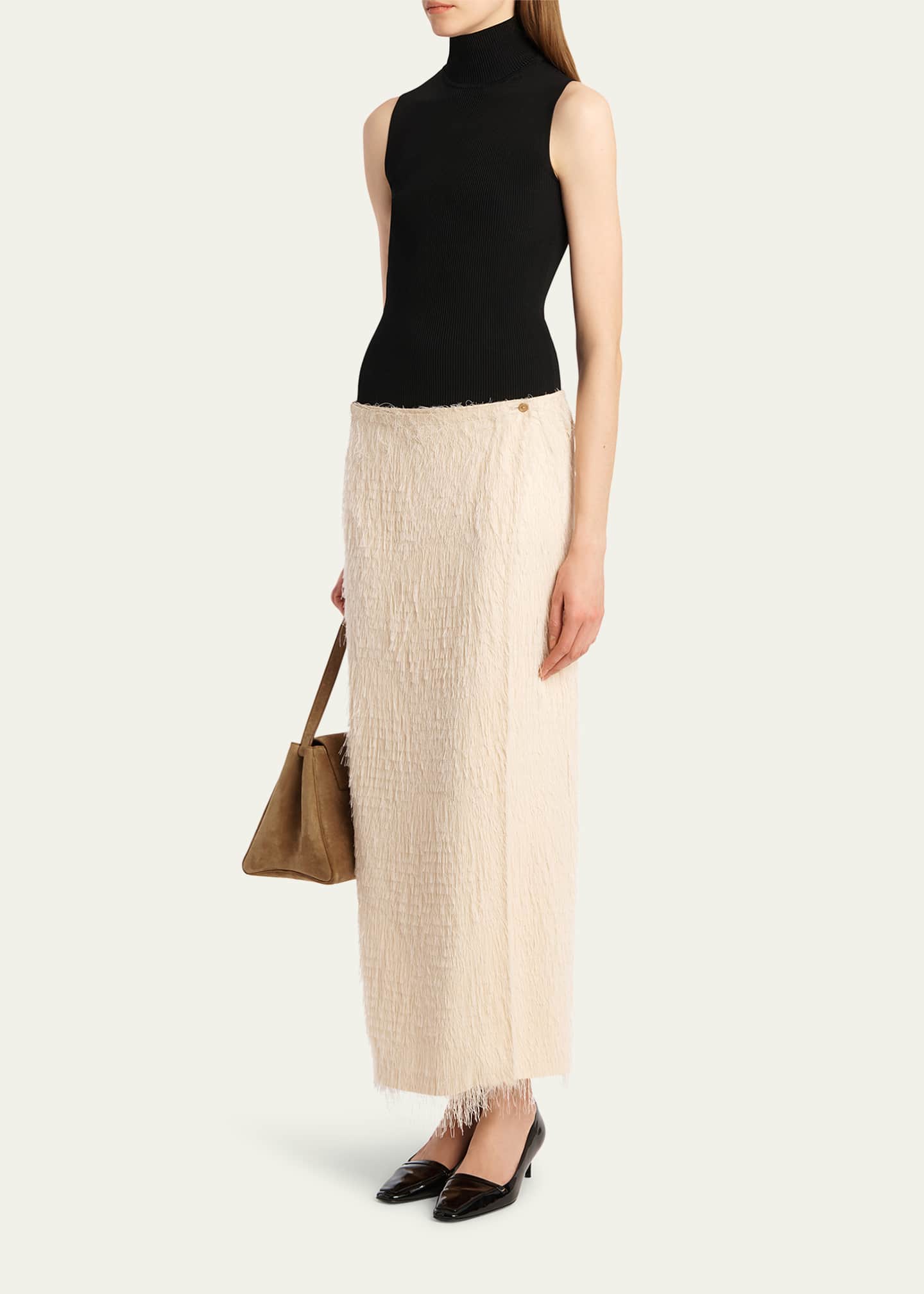 Khaite Quinn Fringe Knit Ankle Wrap Skirt Image 2 of 5