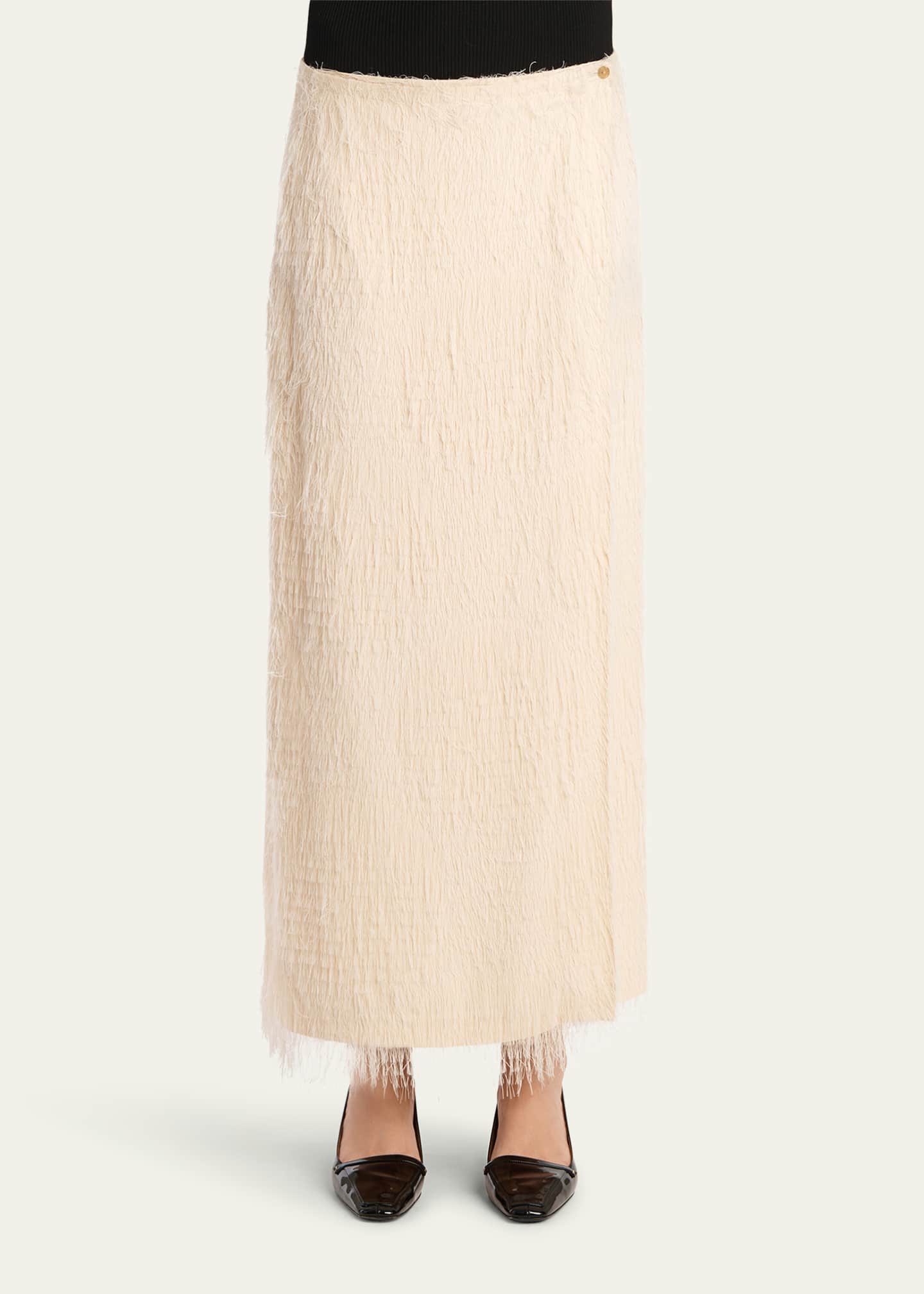 Khaite Quinn Fringe Knit Ankle Wrap Skirt Image 4 of 5
