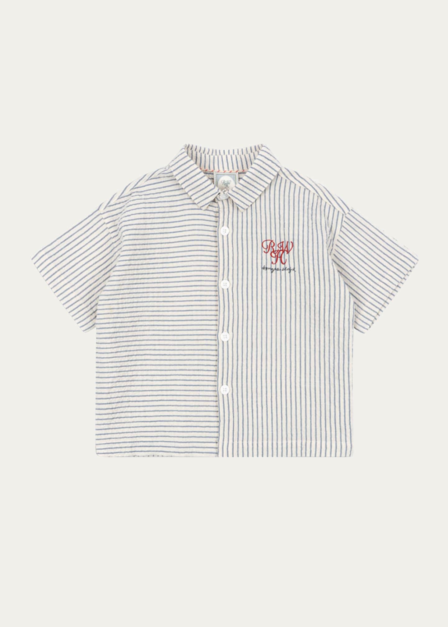 Konges Slojd Rosie H-W x Boy's Duo Striped Seersucker Shirt, Size 18M-4 Image 1 of 2