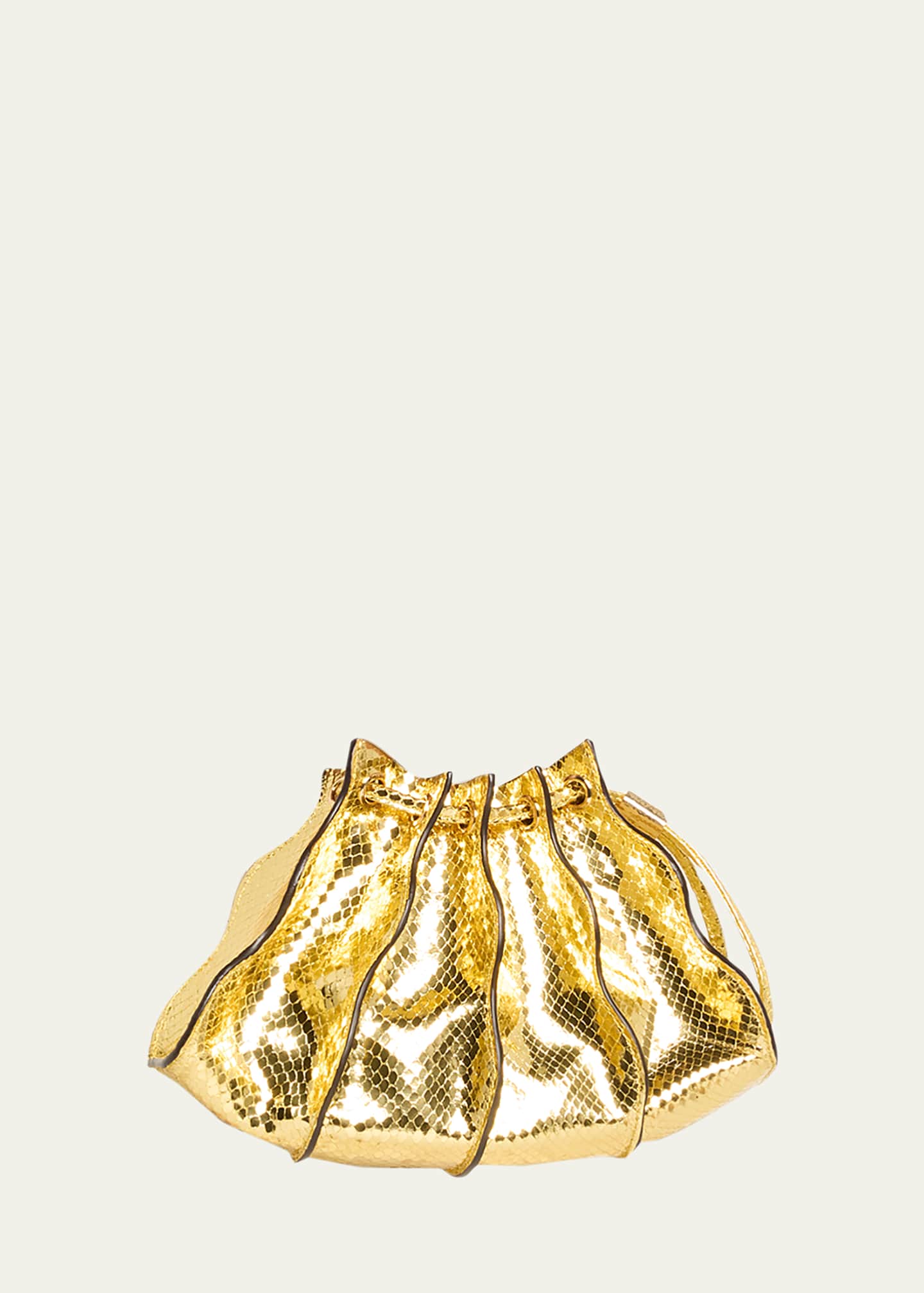 Ulla Johnson Adria Mini Pleated Wave Metallic Snake-Print Crossbody Bag Image 1 of 3