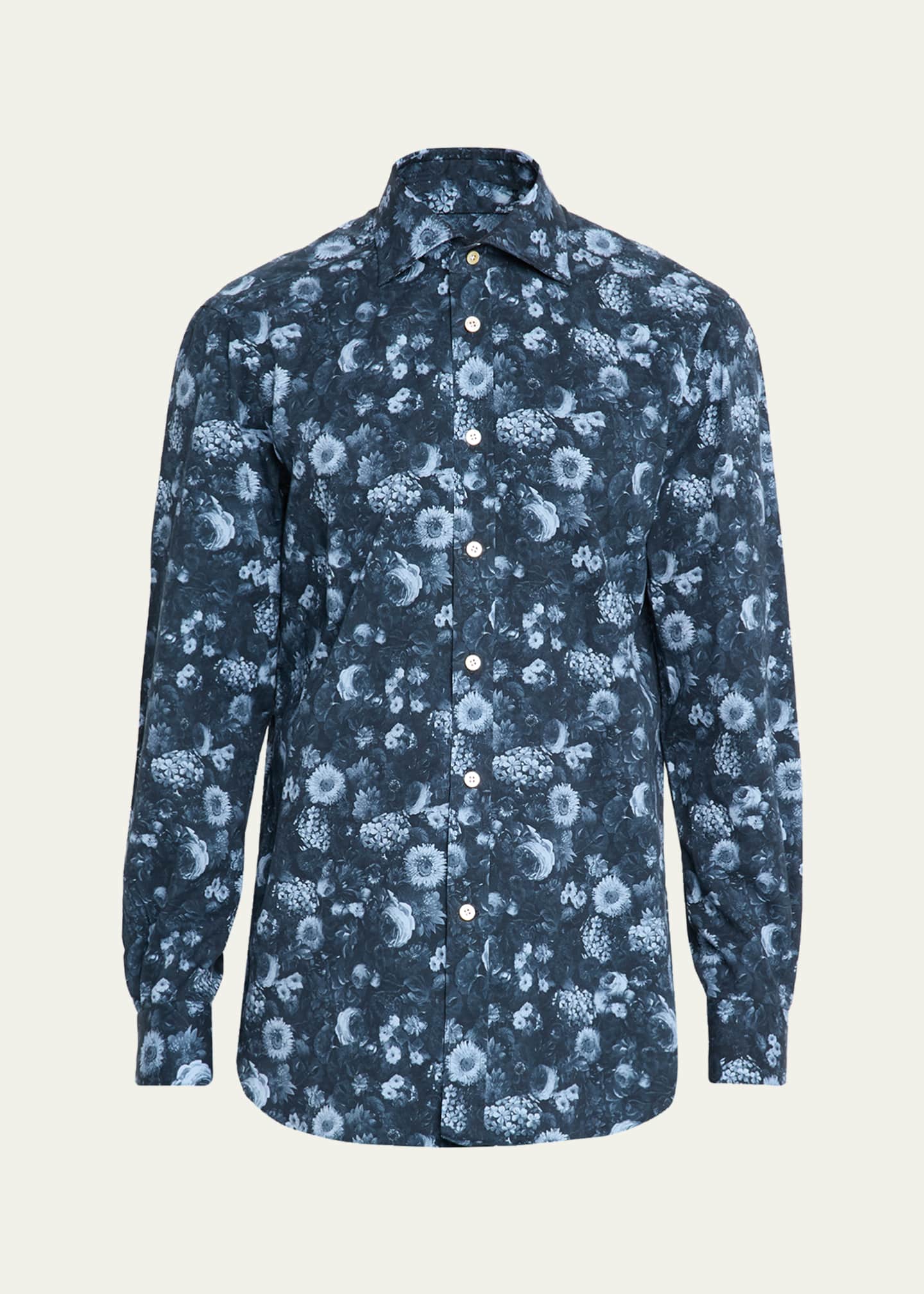 Kiton Men's Cotton Tonal Floral Sport Shirt - Bergdorf Goodman