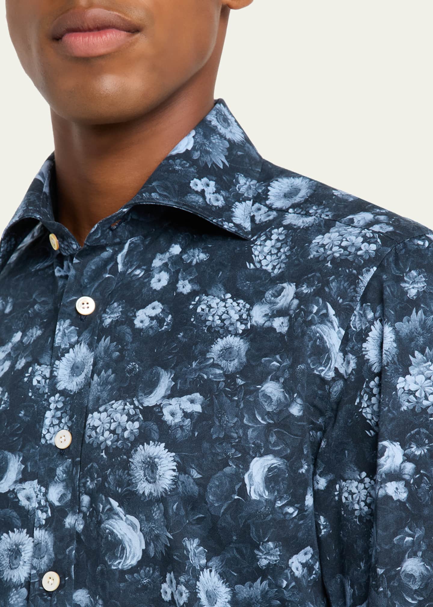 Kiton Men's Cotton Tonal Floral Sport Shirt - Bergdorf Goodman