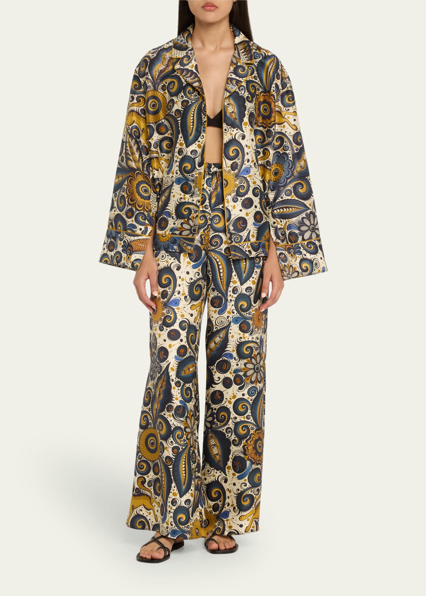 Heirlome Alvarez Nogal Silk Wide-Leg Pull-On Trousers Image 2 of 5