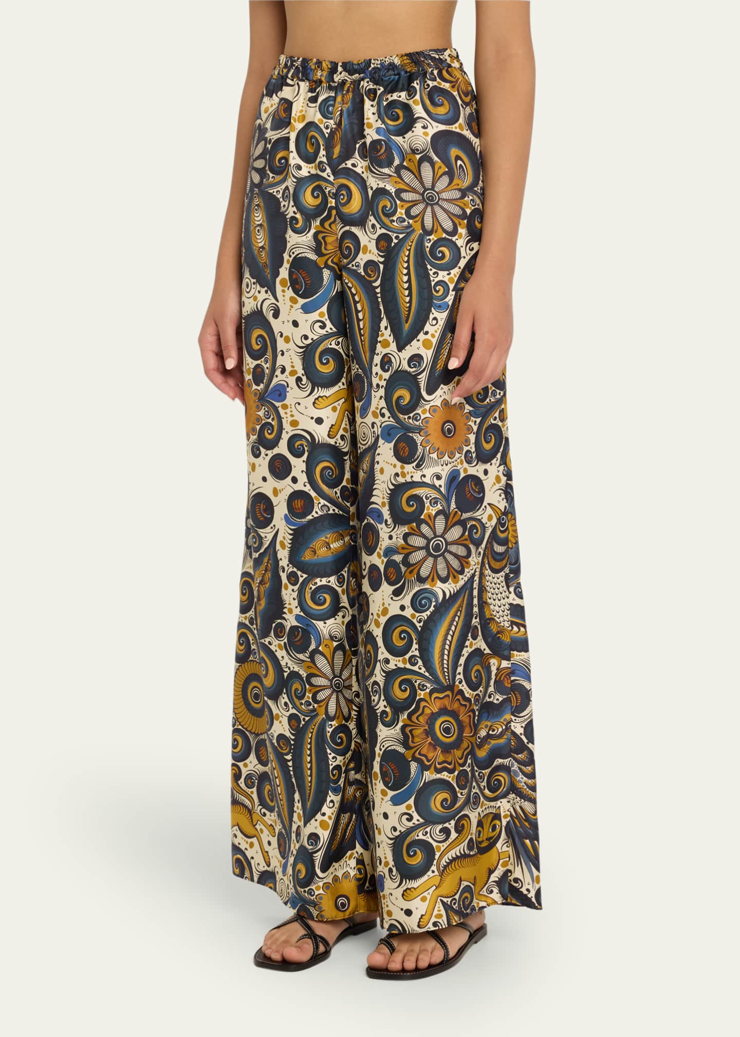 Heirlome Alvarez Nogal Silk Wide-Leg Pull-On Trousers Image 4 of 5