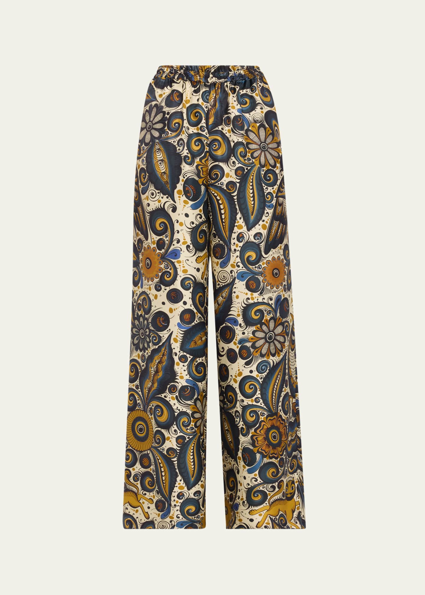 Heirlome Alvarez Nogal Silk Wide-Leg Pull-On Trousers Image 1 of 5