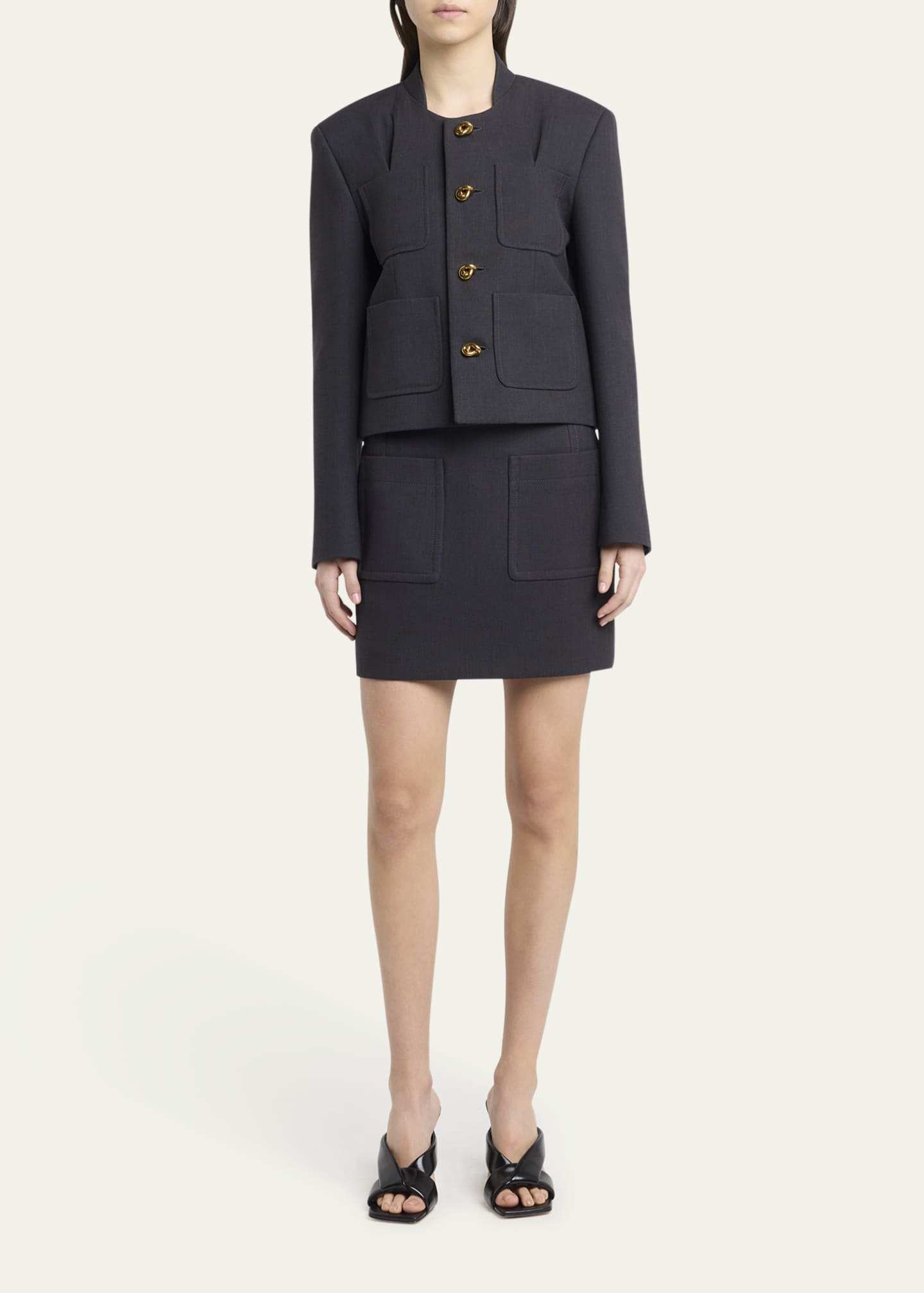 Bottega Veneta Knot-Button Light Structured Cotton Jacket Image 2 of 5
