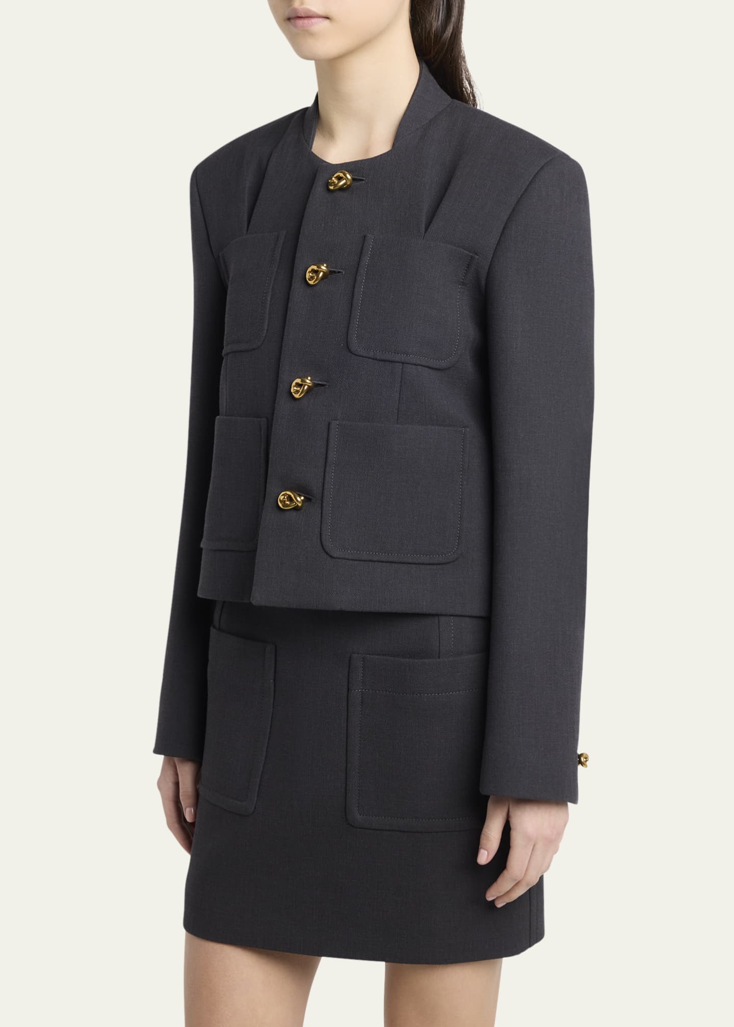 Bottega Veneta Knot-Button Light Structured Cotton Jacket Image 4 of 5