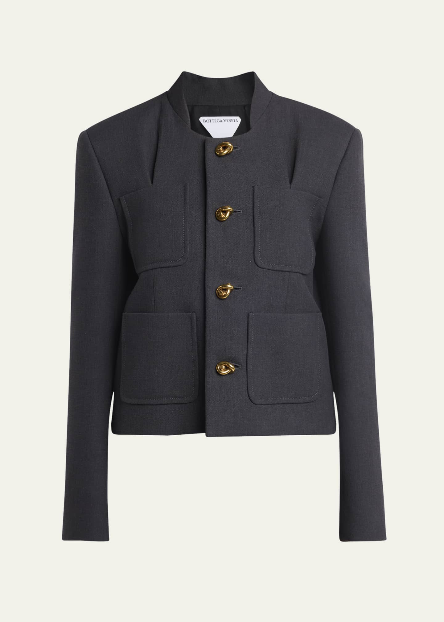 Bottega Veneta Knot-Button Light Structured Cotton Jacket Image 1 of 5