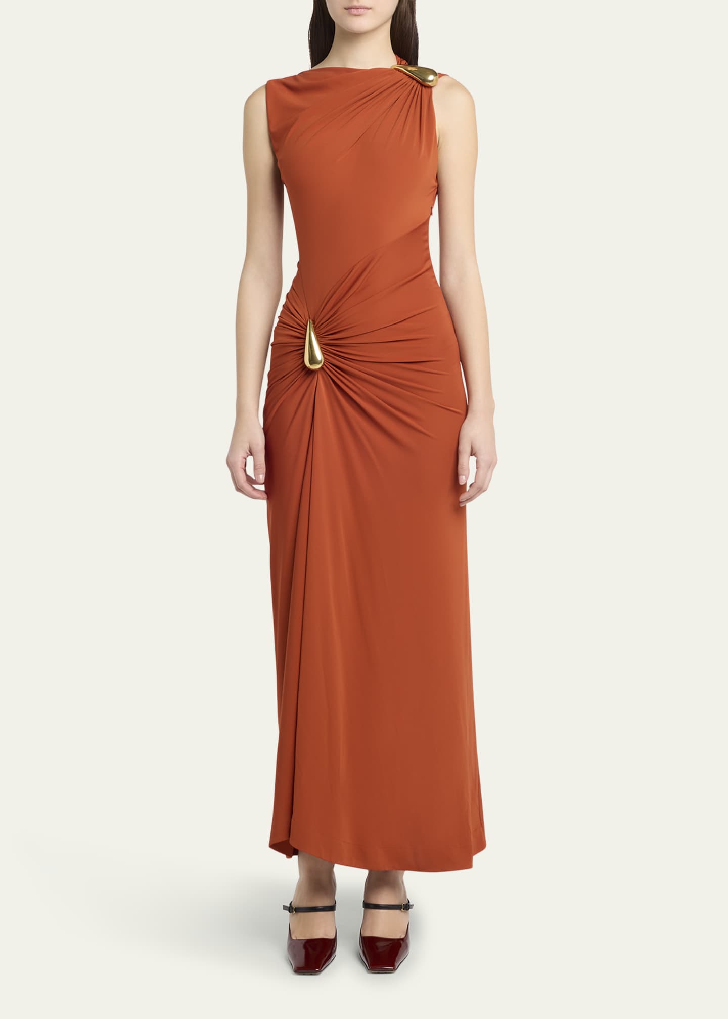 Bottega Veneta Drop Detail Gathered Matte Crepe Jersey Maxi Dress Image 2 of 5