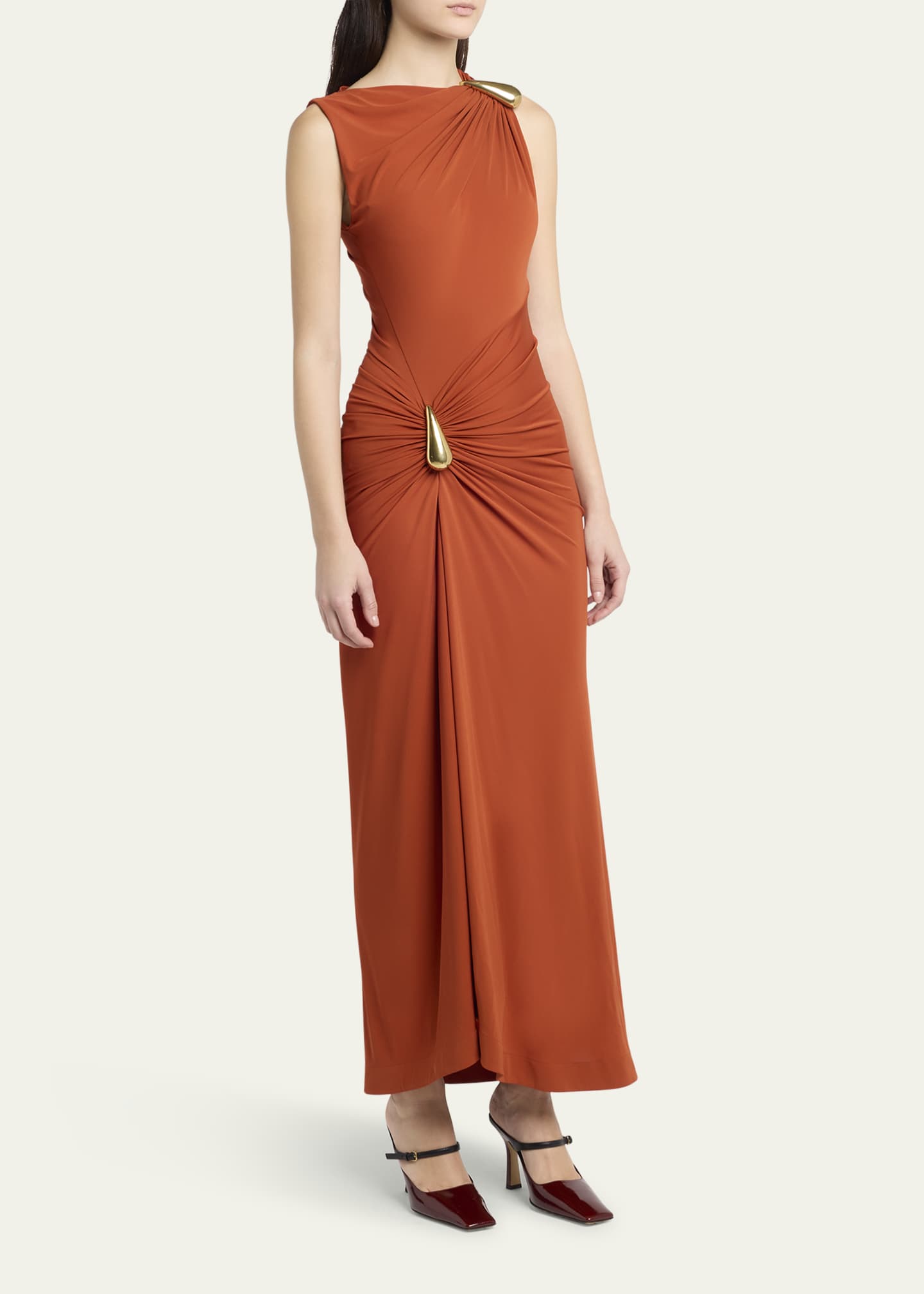 Bottega Veneta Drop Detail Gathered Matte Crepe Jersey Maxi Dress Image 4 of 5