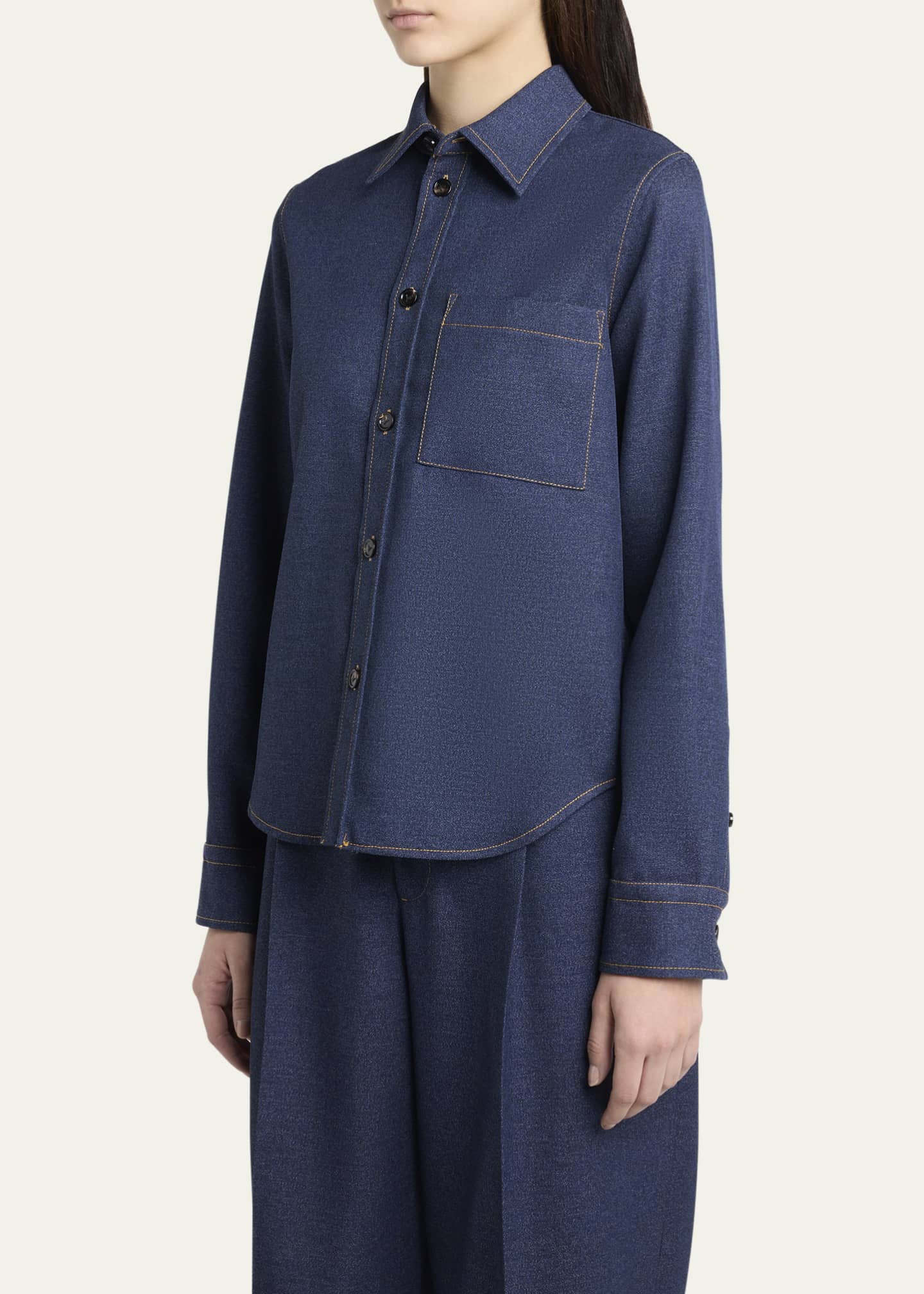 Bottega Veneta Melange Wool Cotton Drill Button-Down Shirt Image 4 of 5