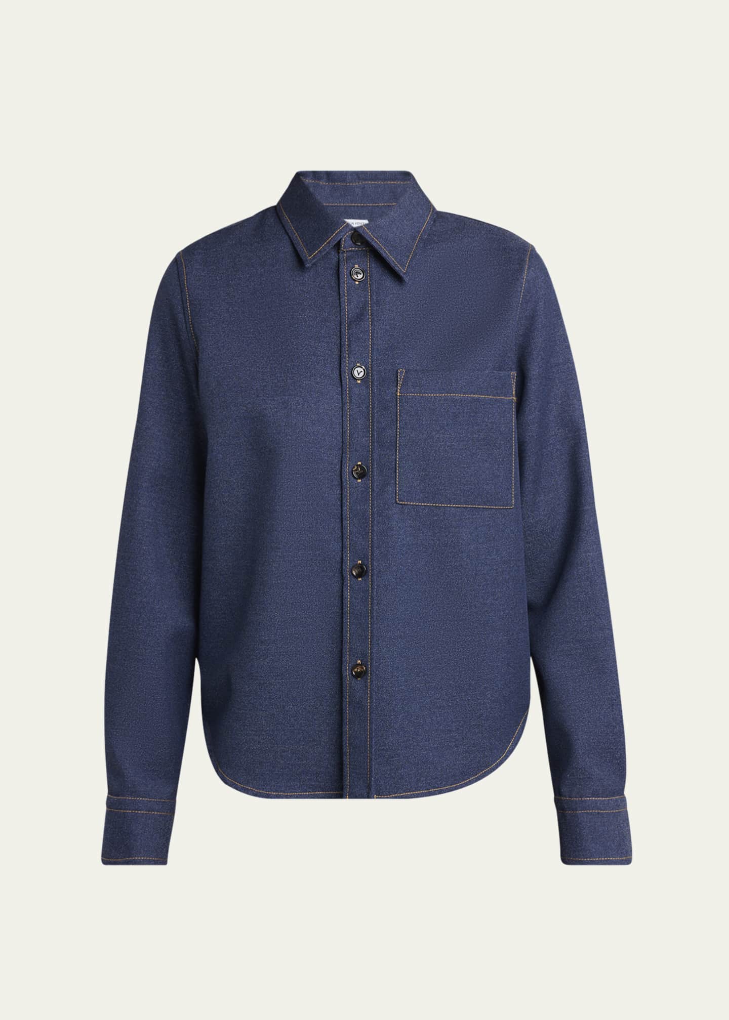 Bottega Veneta Melange Wool Cotton Drill Button-Down Shirt Image 1 of 5