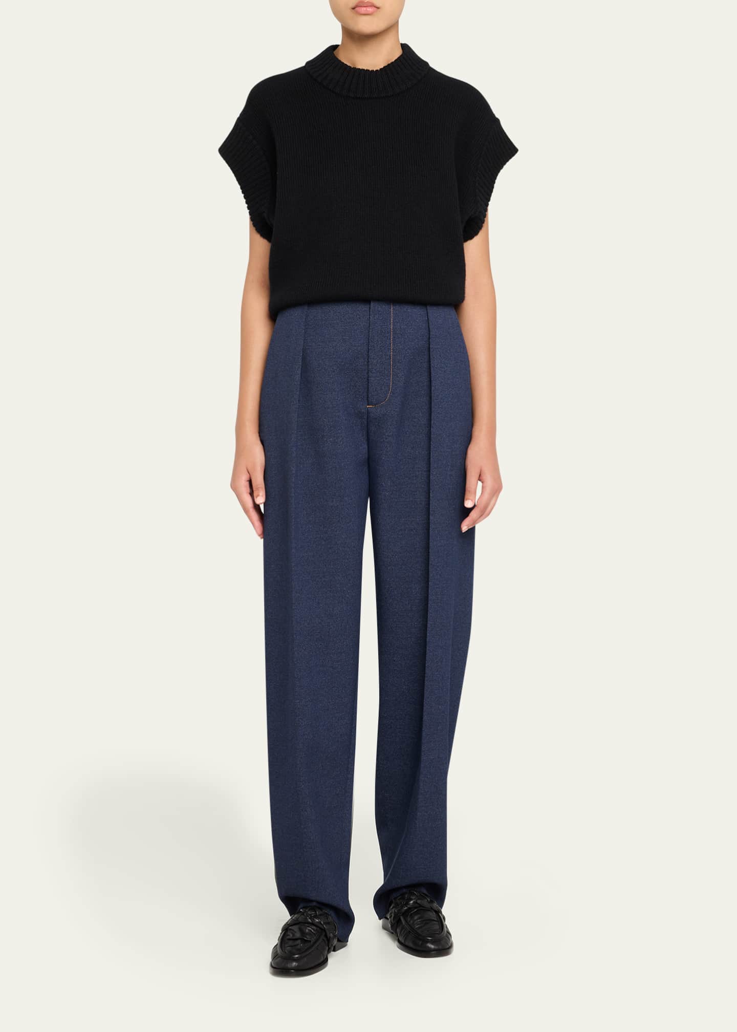 Bottega Veneta Melange Wool Drill Pleated Tapered-Leg Trousers