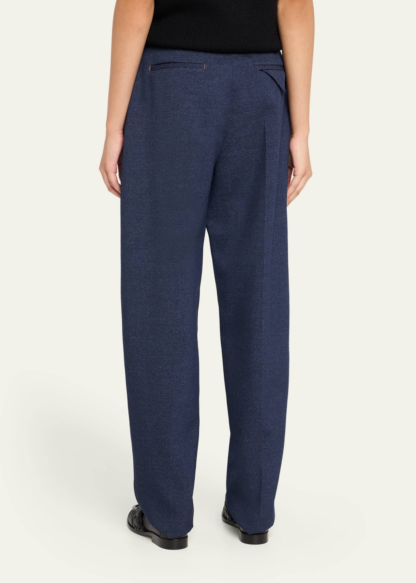 Bottega Veneta 653072 VKIV0 ウールツイルロングパンツ Bottega Veneta Melange Wool Drill Pleated Tapered-Leg Trousers