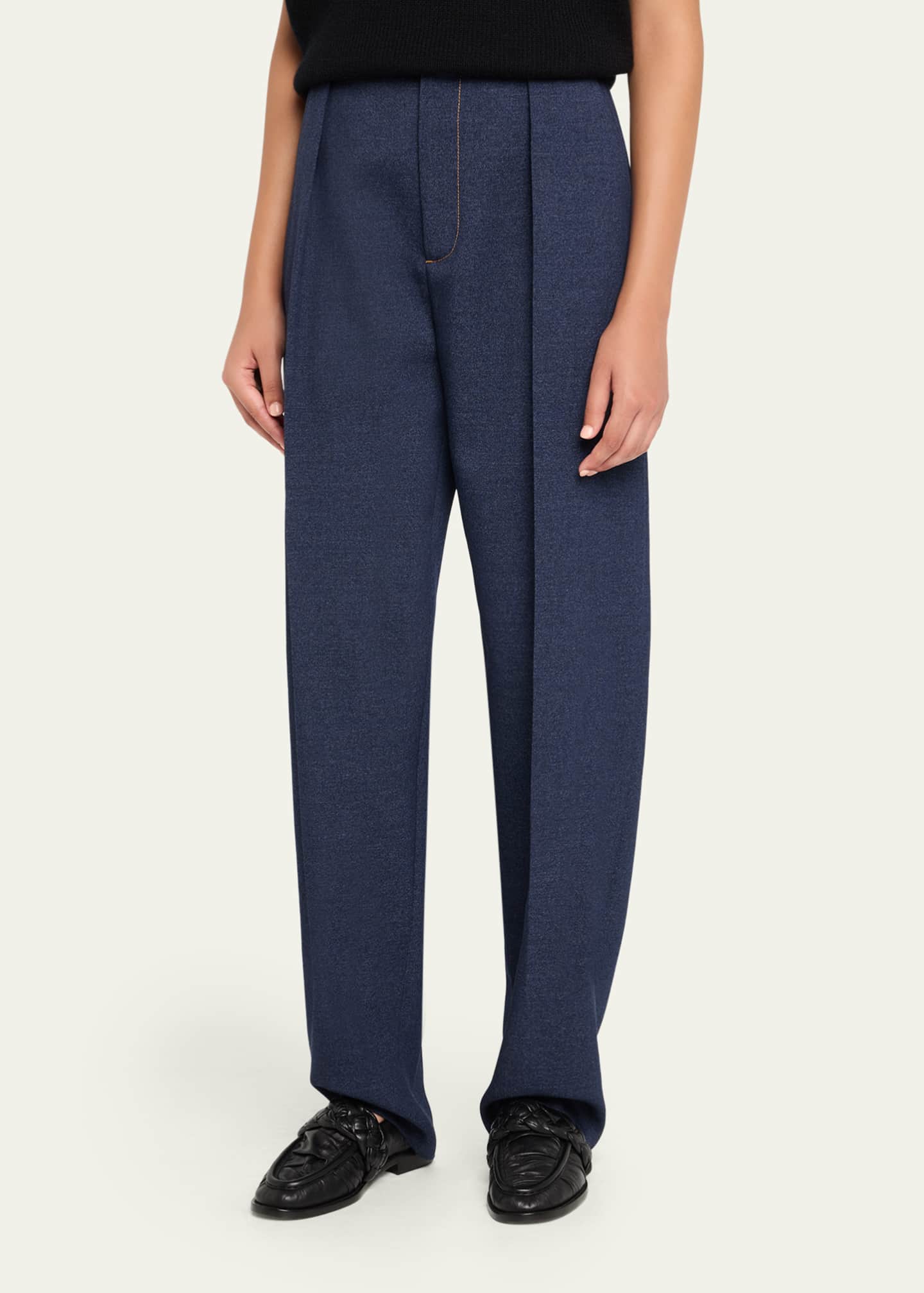 Bottega Veneta ウールスラックス Bottega Veneta Melange Wool Drill Pleated Tapered-Leg Trousers