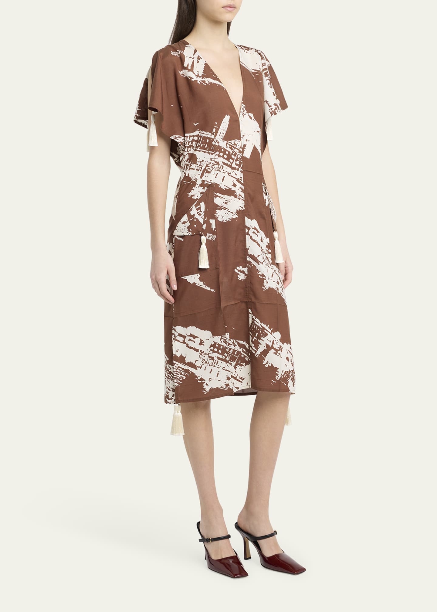 bottega veneta silk dress Draped asymmetric color-block satin dress - dark green