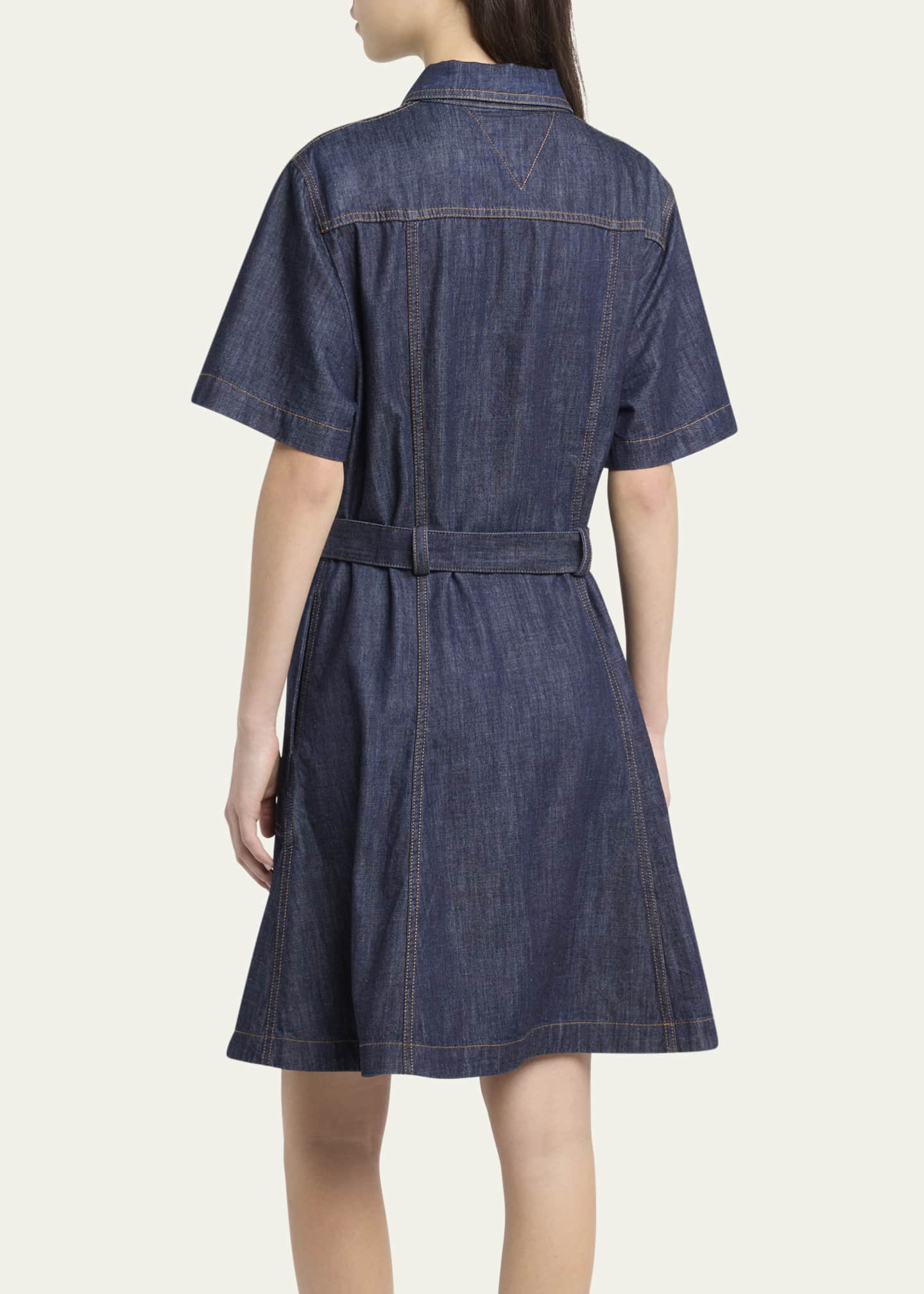 Bottega Veneta Short-Sleeve Belted Denim Shirtdress Image 3 of 5