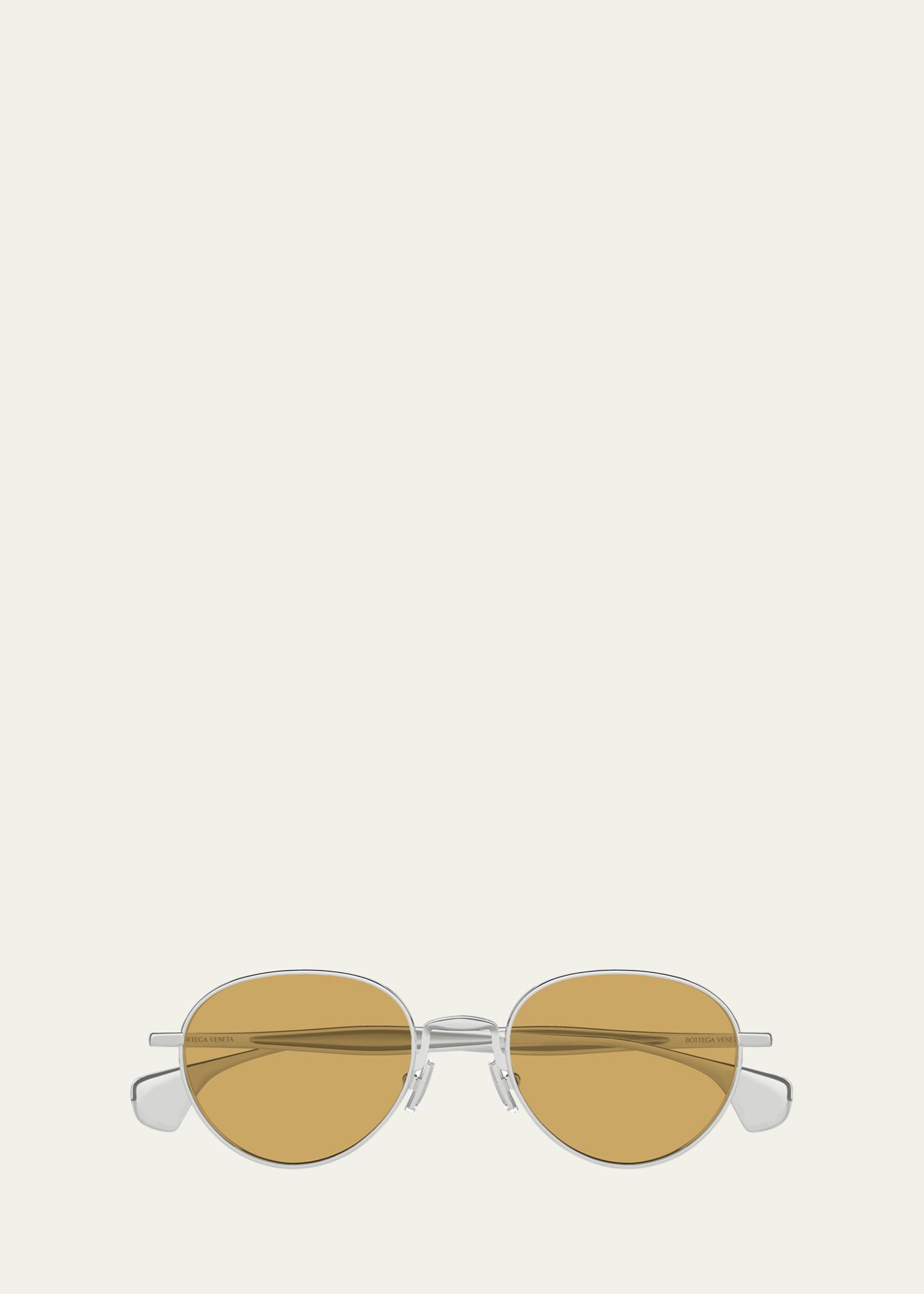 Bottega Veneta BV1396S 001 Sunglasses Silver Round Frame, Brown Lenses Bottega Veneta Eyewear Bottega Veneta BV1396S Sunglasses in  main image 2