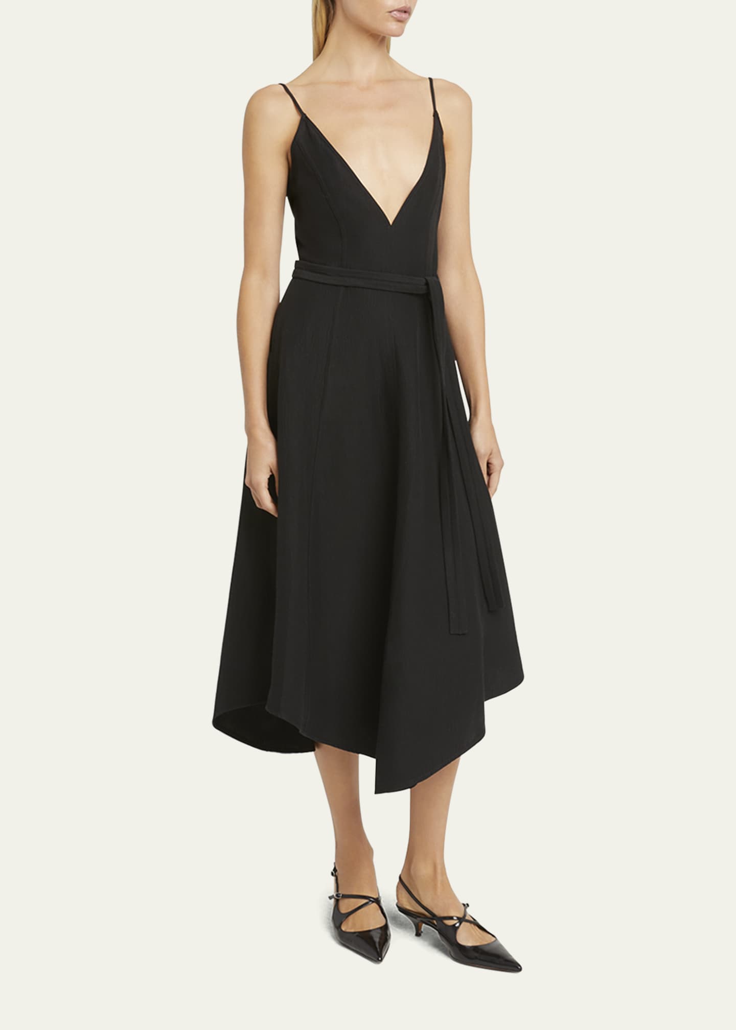 plunging midi dress Miss Circle Women's Fiera Mahogany Plunging Halter Belted Midi Dress