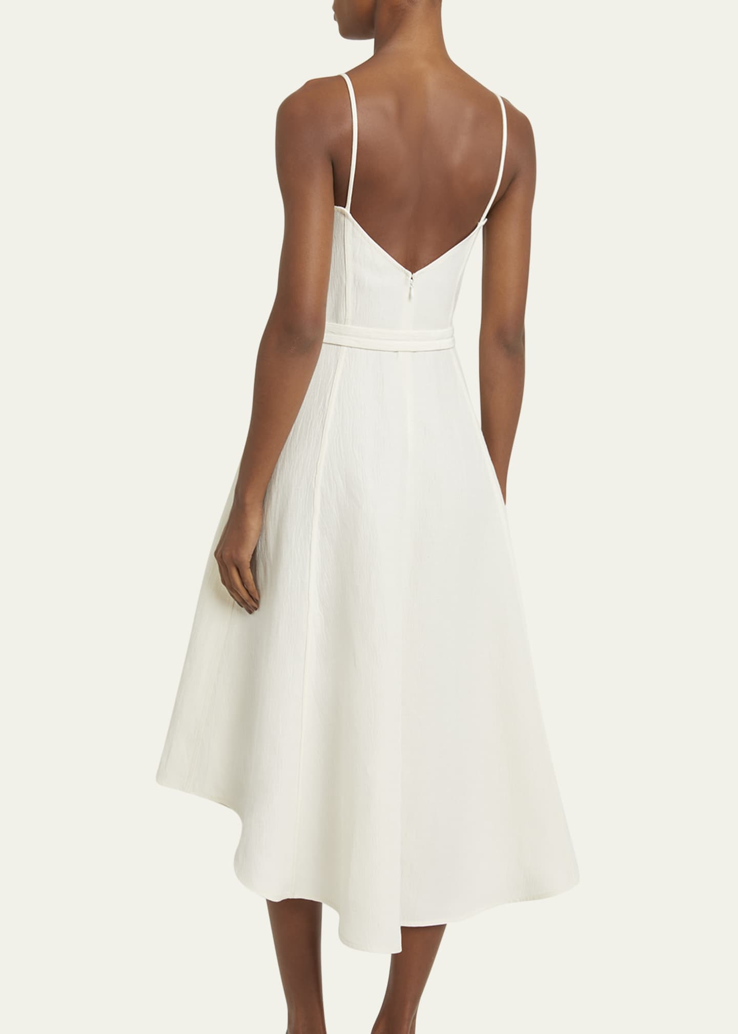 Proenza Schouler Elaine Plunging Belted Linen-Blend Midi Dress Image 3 of 5