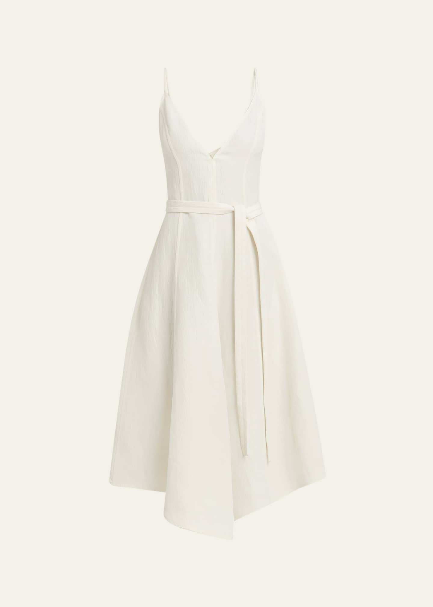 Proenza Schouler Elaine Plunging Belted Linen-Blend Midi Dress Image 1 of 5