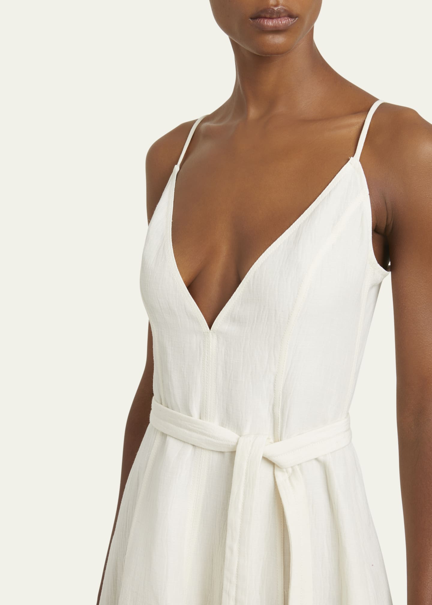 Proenza Schouler Elaine Plunging Belted Linen-Blend Midi Dress Image 5 of 5