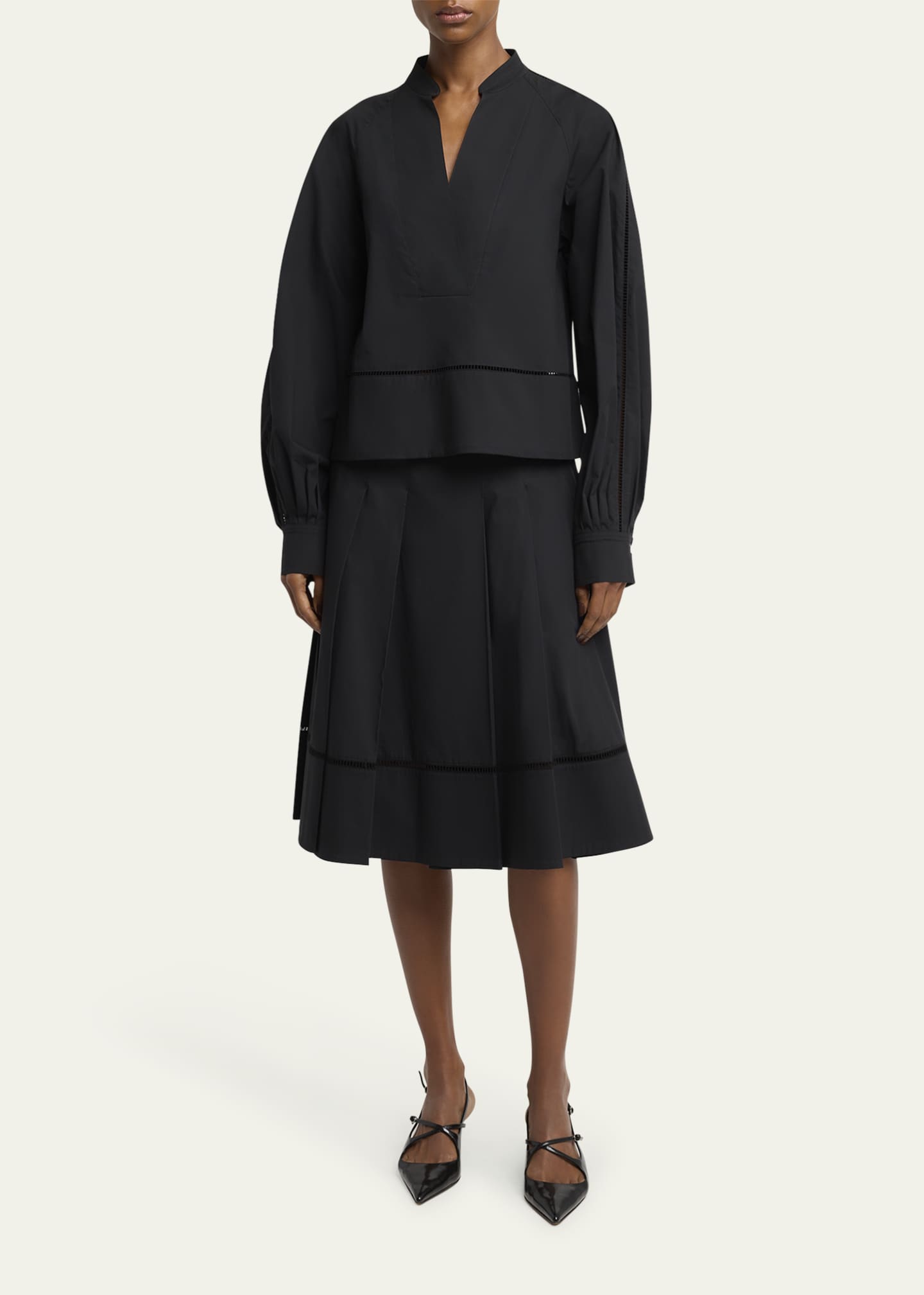 Proenza Schouler Laci Pleated Eco Cotton Poplin Midi Skirt Image 2 of 5