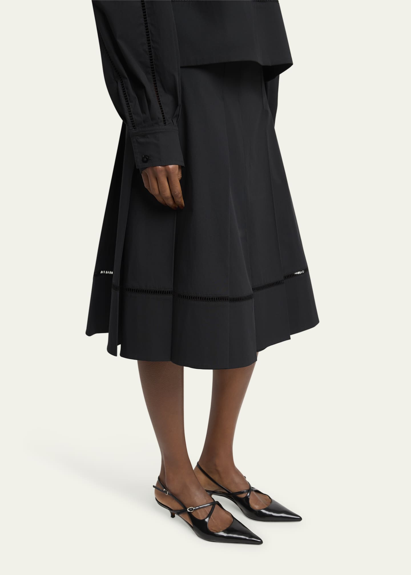 Proenza Schouler Laci Pleated Eco Cotton Poplin Midi Skirt Image 4 of 5