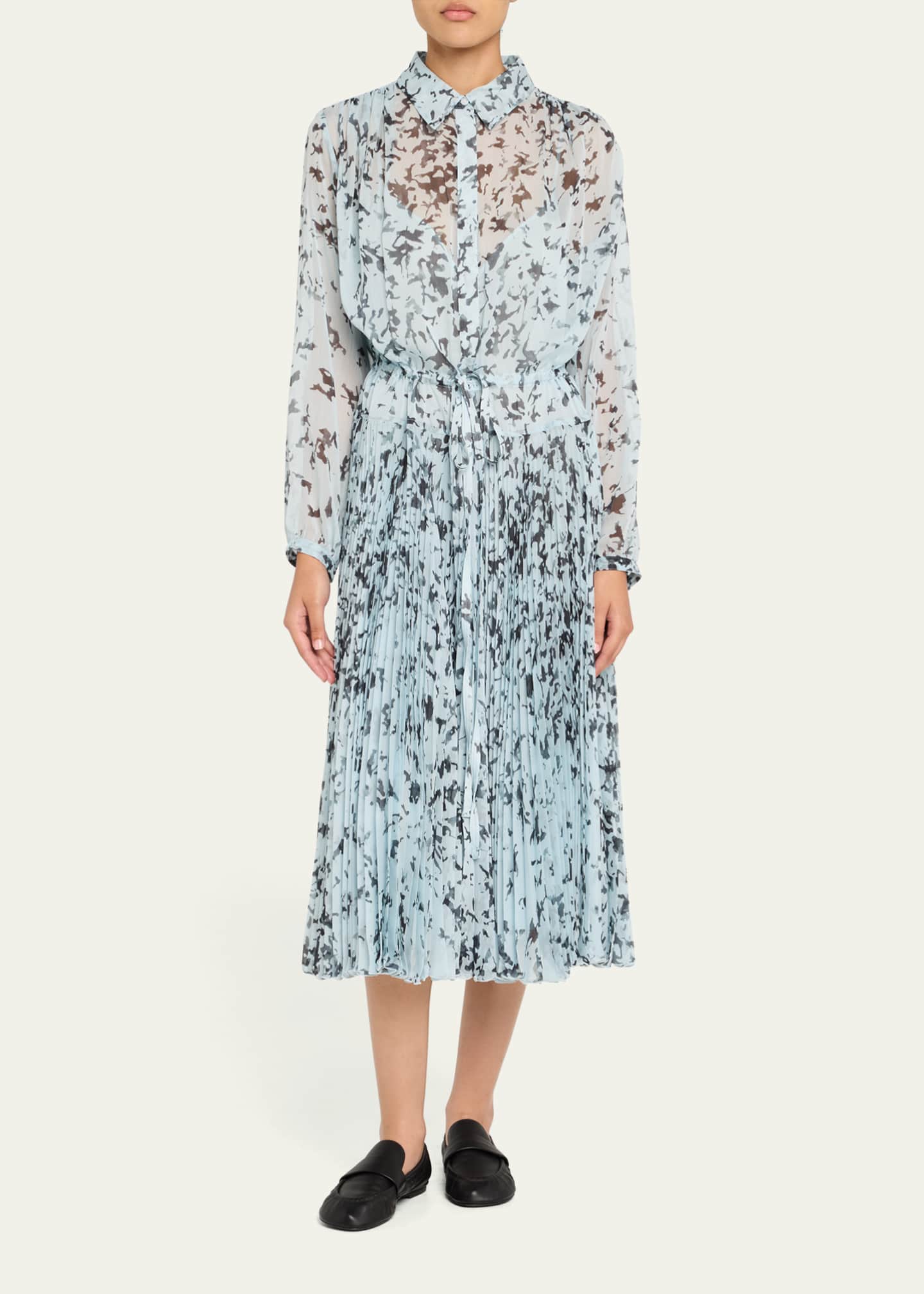 Proenza Schouler Jones Printed Crinkle Chiffon Pleated Dress Image 2 of 5