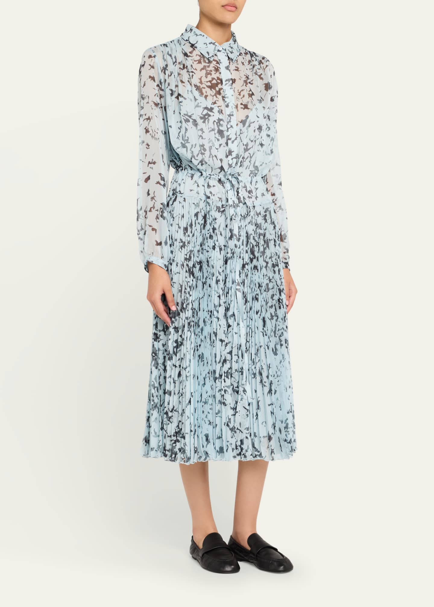 Proenza Schouler Jones Printed Crinkle Chiffon Pleated Dress Image 4 of 5