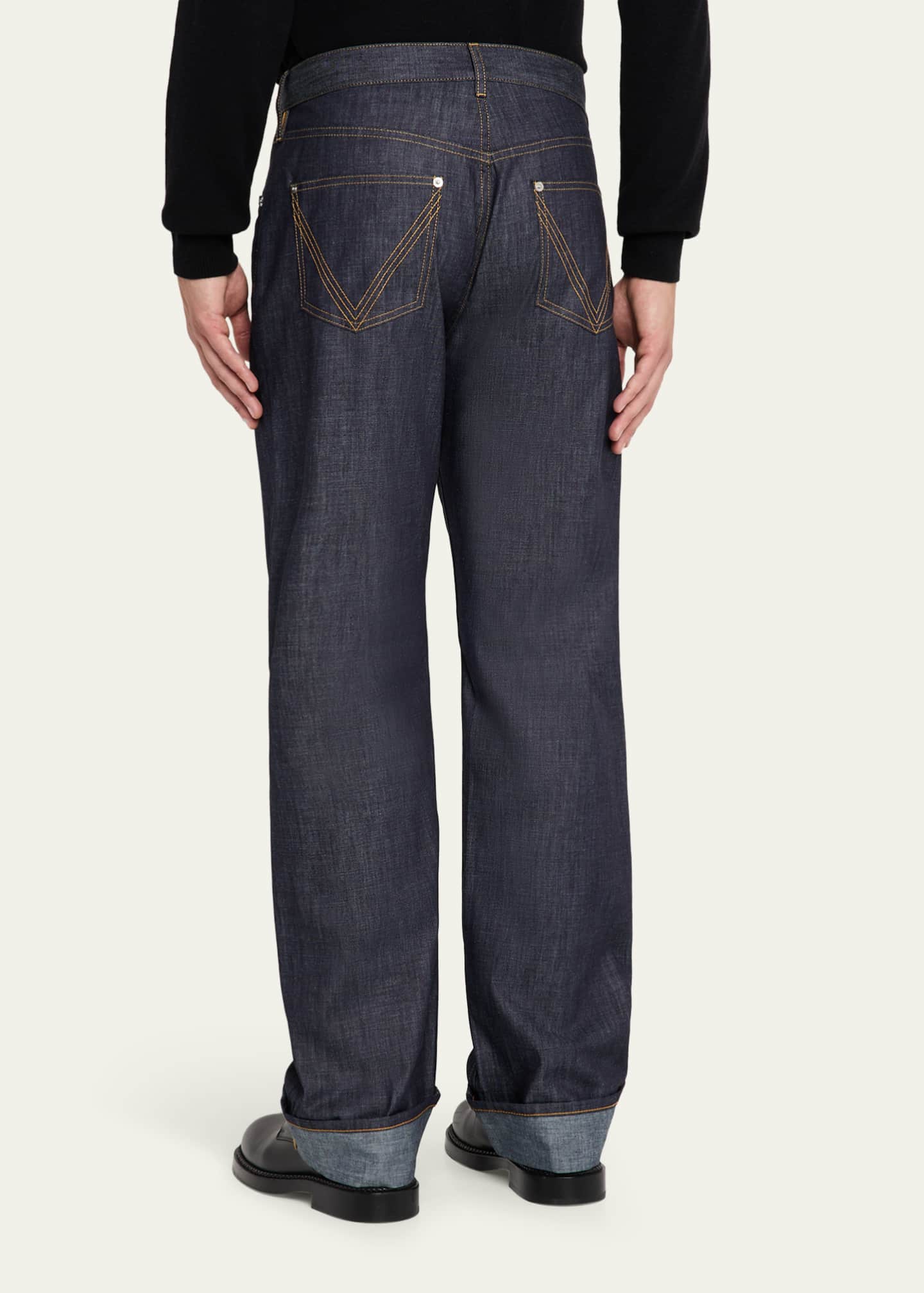Bottega Veneta Men's Rinsed Denim Intreccio-Pocket Jeans Image 3 of 5