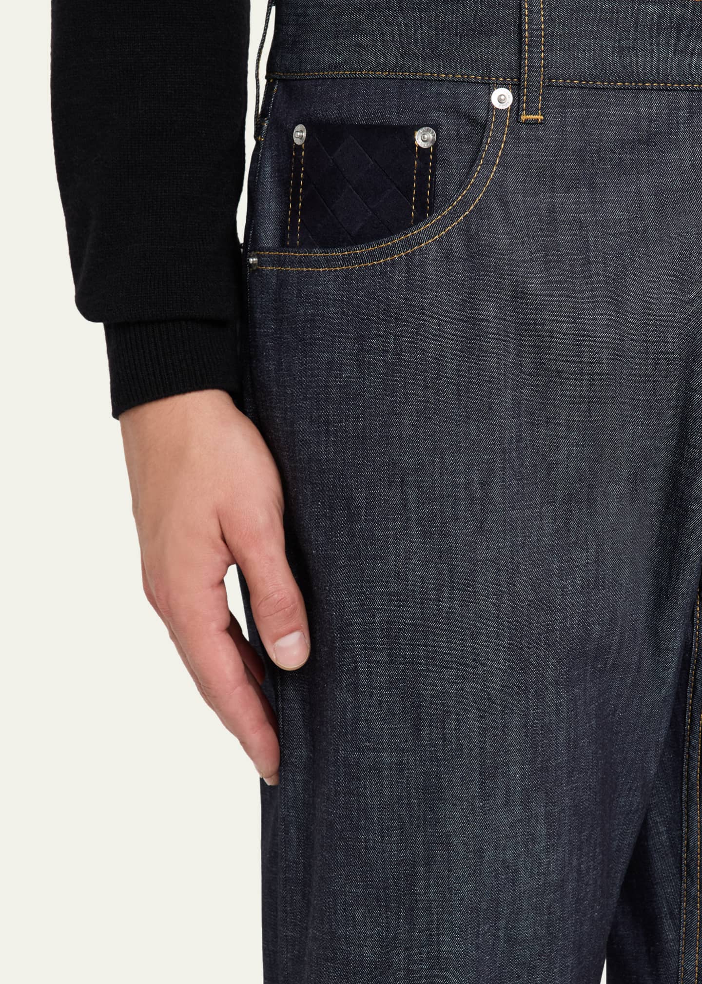 Bottega Veneta Men's Rinsed Denim Intreccio-Pocket Jeans Image 5 of 5