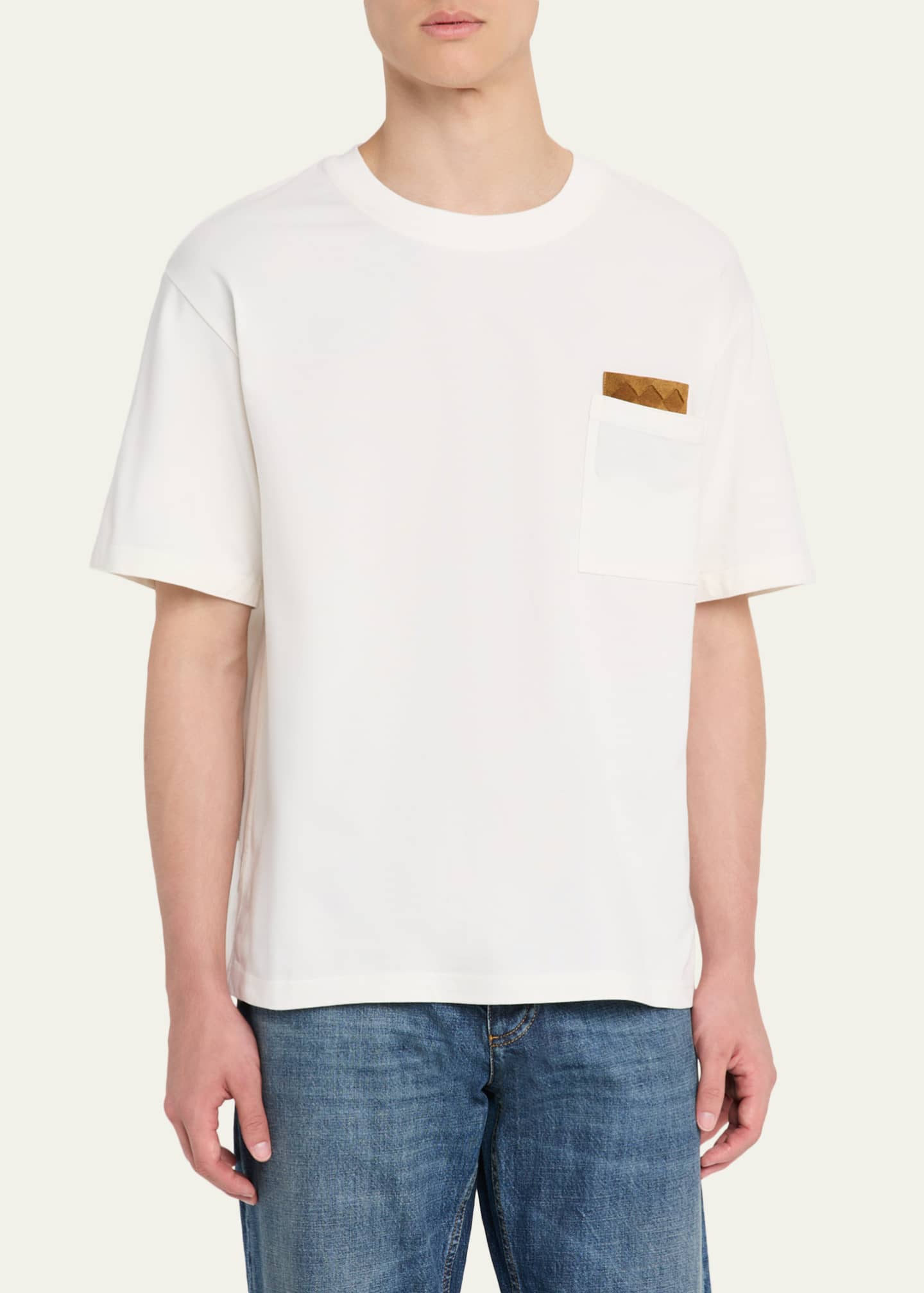 Bottega Veneta Men's Pima Cotton Jersey Intrecciato-Pocket T-Shirt Image 4 of 5
