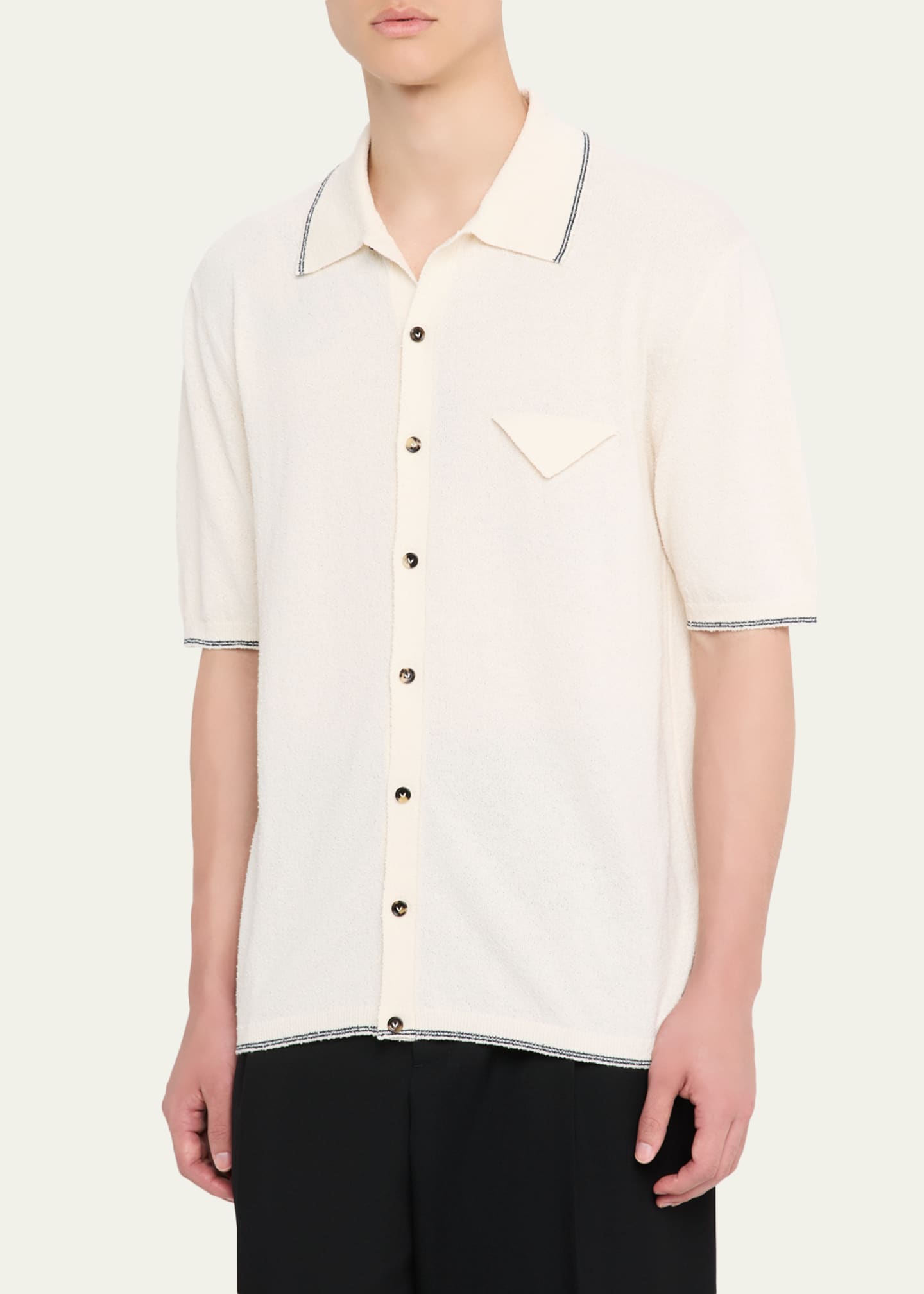 Bottega Veneta Men's Boucle Triangle Pocket Short-Sleeve Shirt Image 4 of 5
