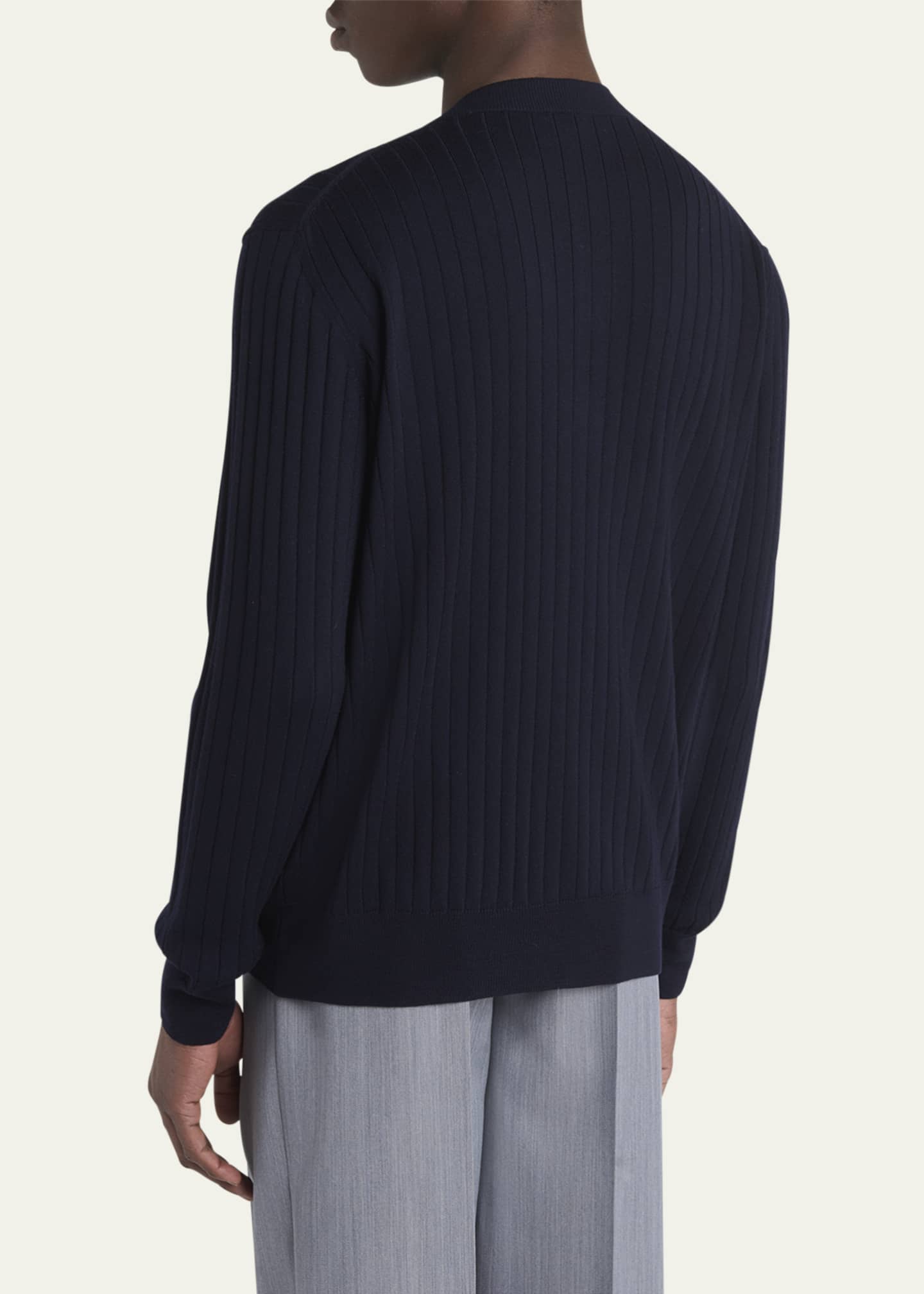 Bottega Veneta Men's Ribbed Wool Cardigan with Leather Buttons Image 3 of 5